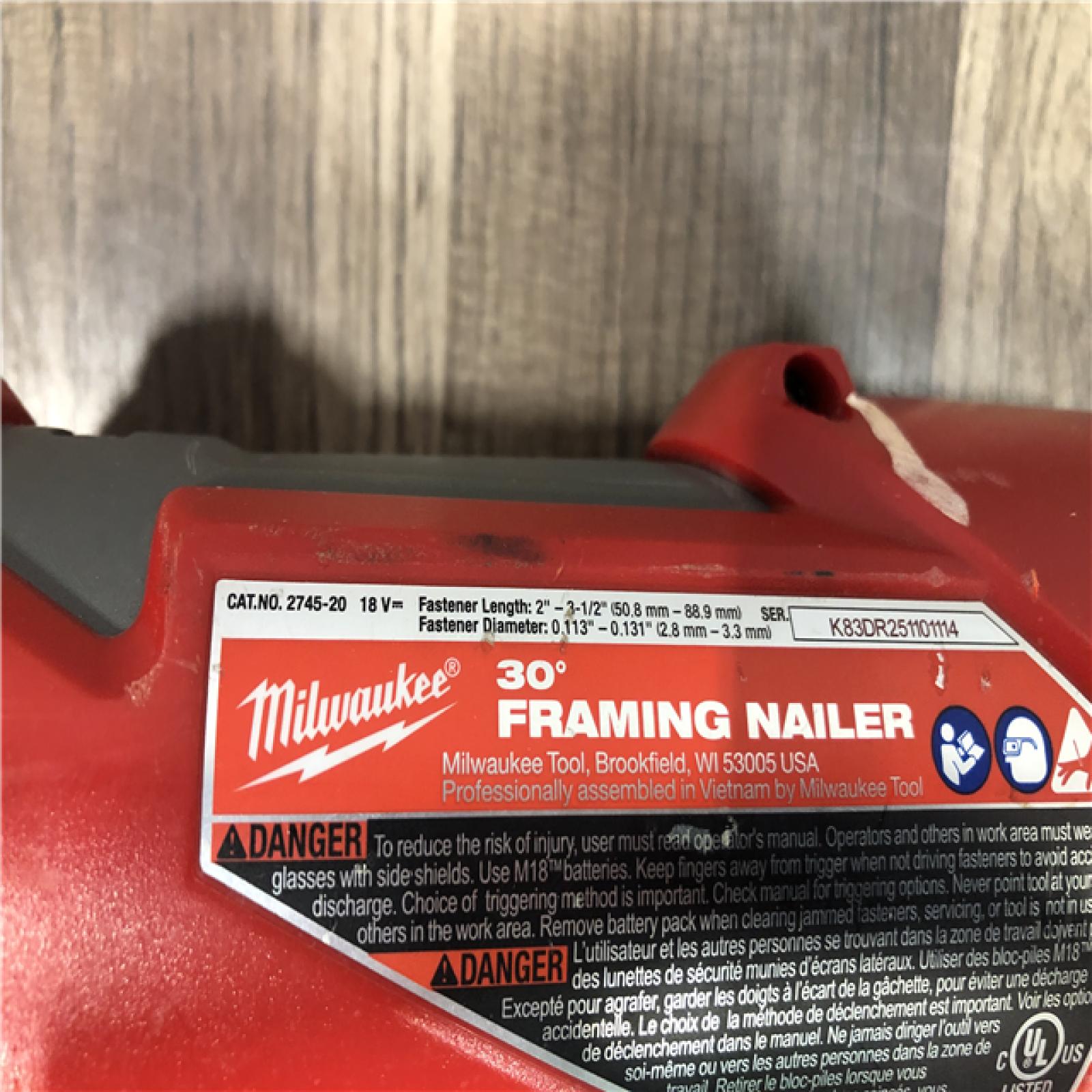 AS-IS Milwaukee  FUEL 3-1/2 in. 18-Volt 30-Degree Lithium-Ion Brushless Cordless Framing Nailer (Tool-Only)