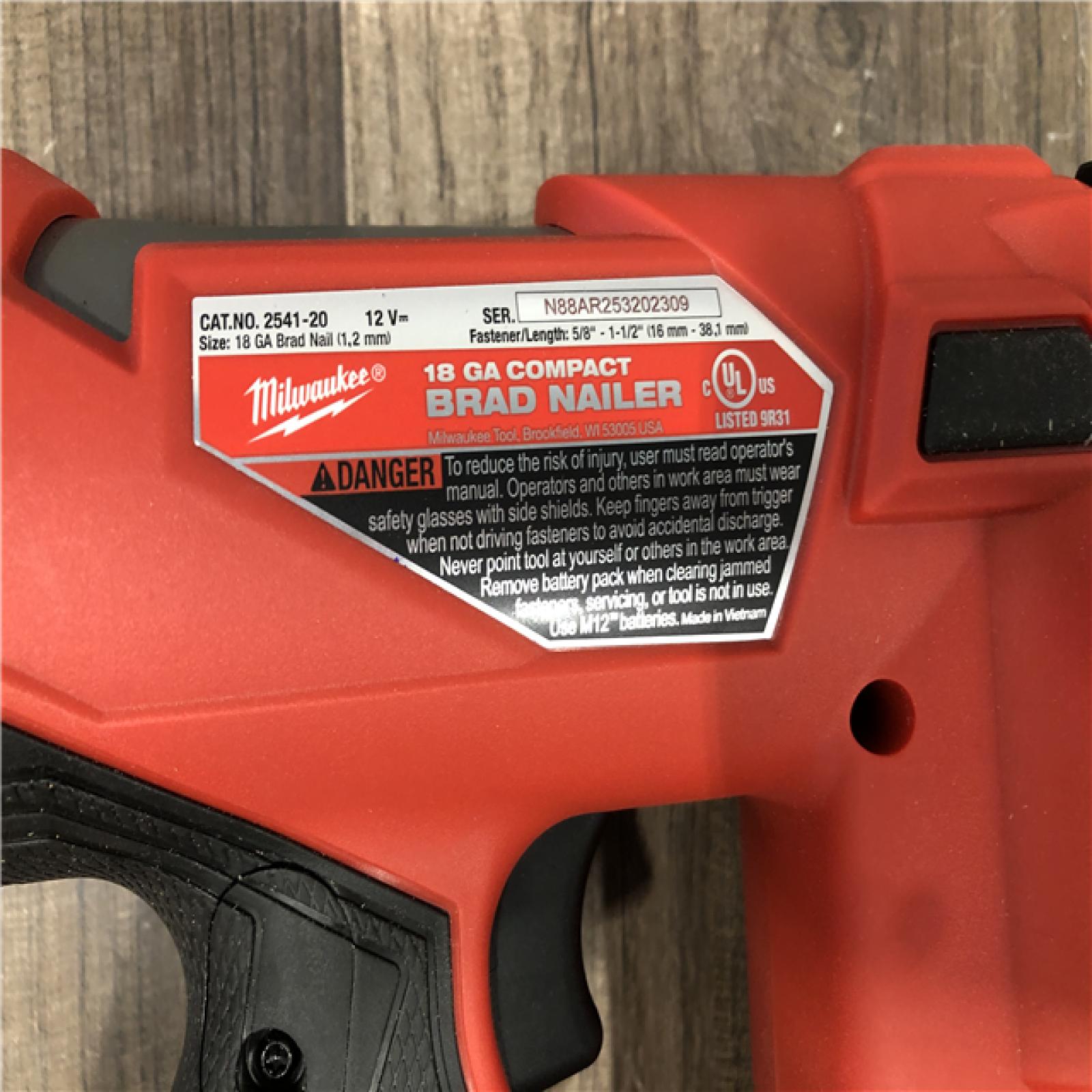 AS-IS Milwaukee FUEL 12-Volt Lithium-Ion Brushless Cordless 18-Gauge 1-1/2 in. Compact Brad Nailer (Tool Only)