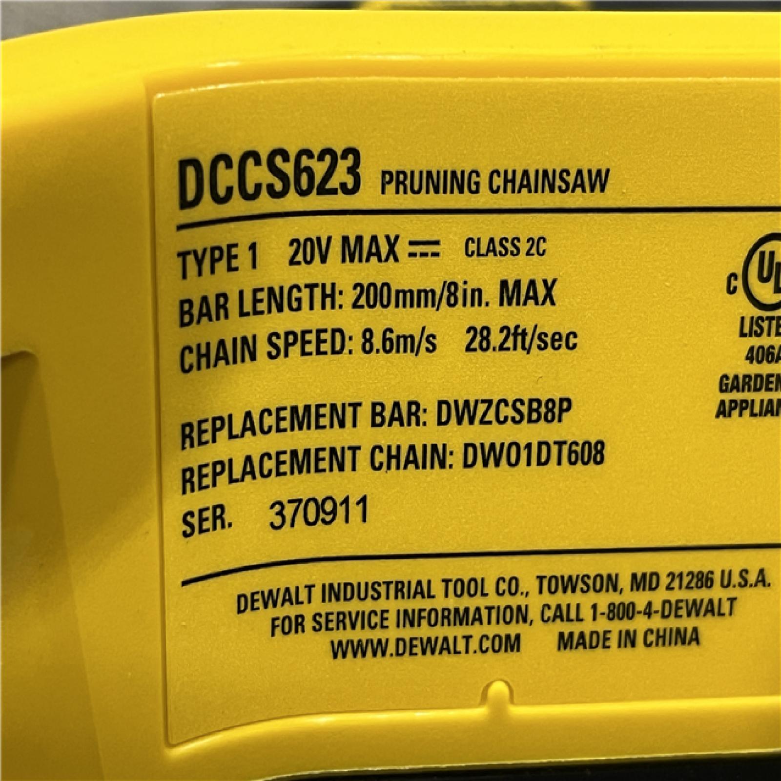 AS-IS DEWALT 20V MAX 8 in. Brushless Cordless Battery Powered Pruning Chainsaw (Tool Only)
