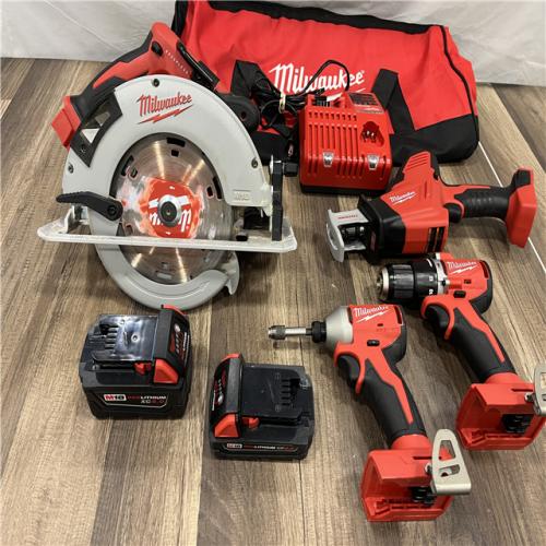 AS-IS Milwaukee M18 18-Volt Lithium-Ion Brushless Cordless Combo Kit (4-Tool) with 2-Batteries, 1-Charger and Tool Bag