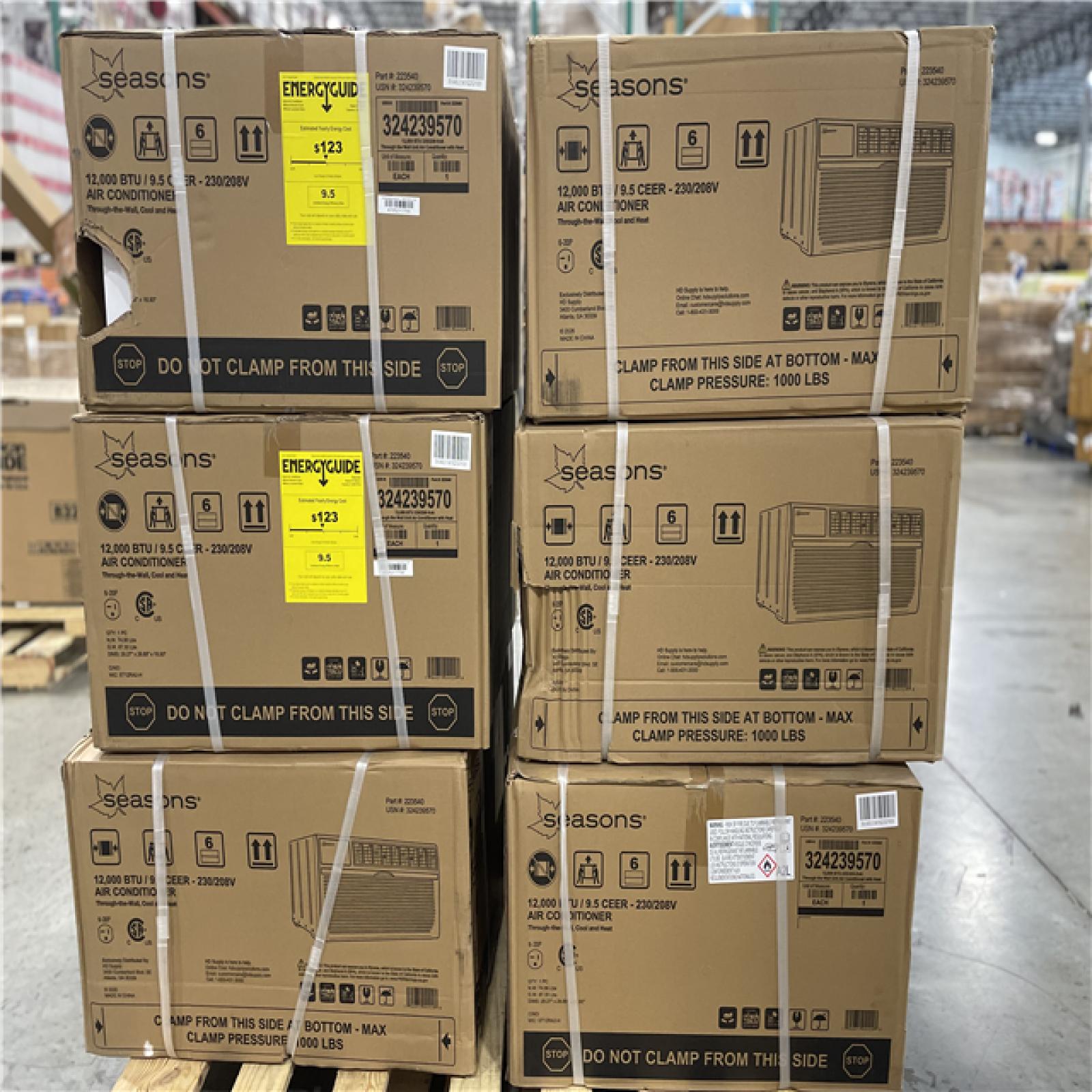DALLAS LOCATION- Seasons 12 000 BTU 9.5 CEER Air Conditioner PALLET (6 UNITS)