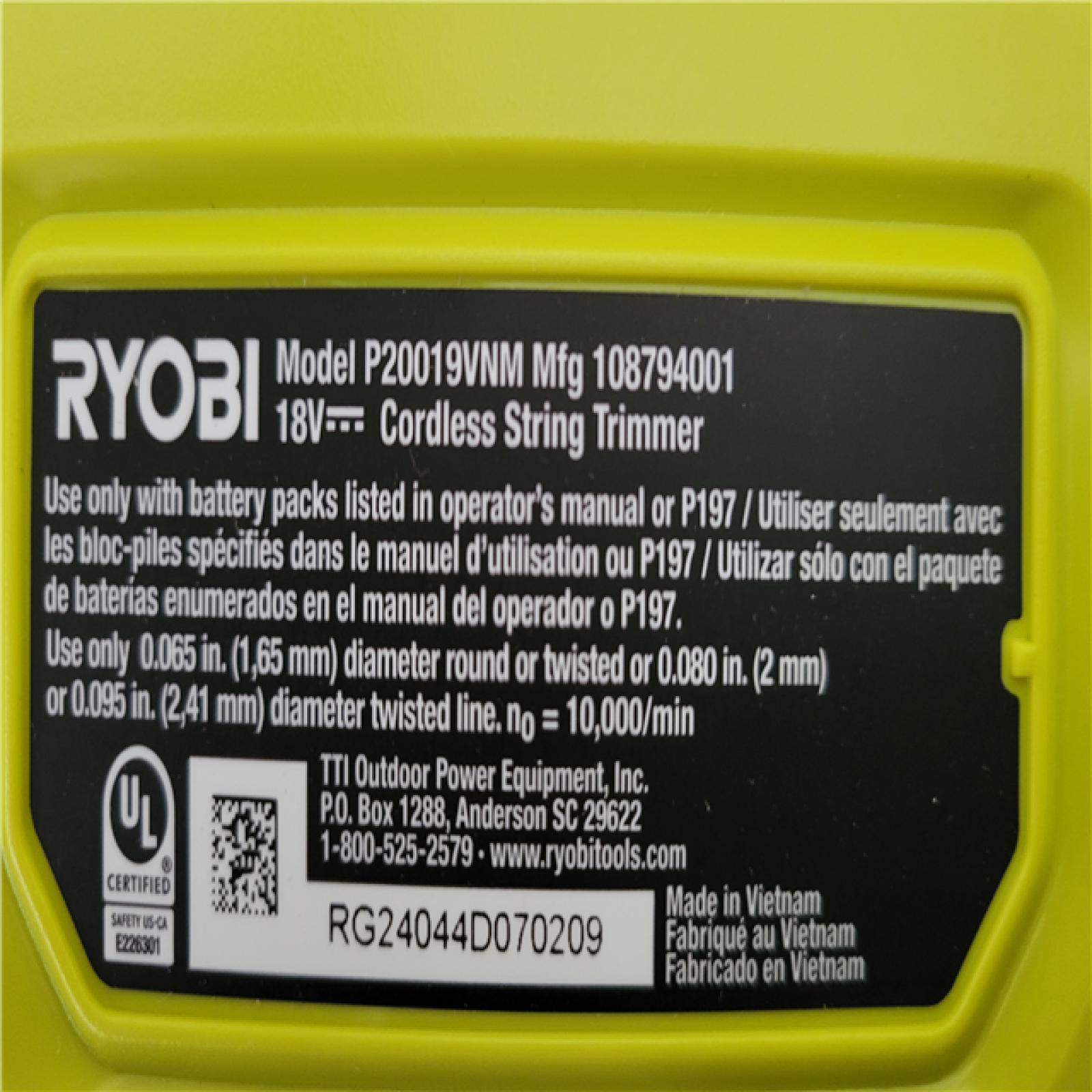 California NEW Ryobi One+ 15 18V Cordless String Trimmer (Tool Only)