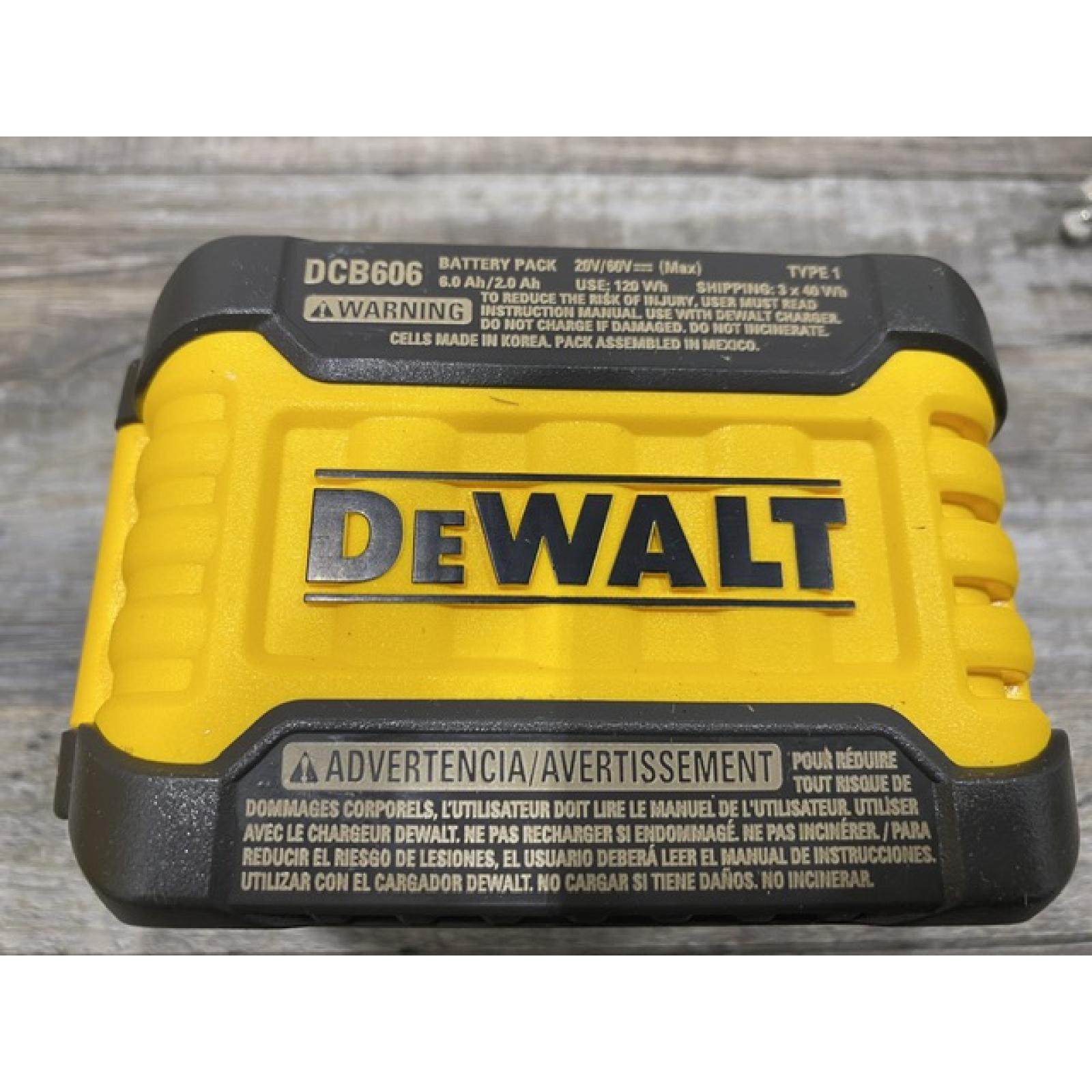 AS-IS DEWALT FLEXVOLT 20V/60V MAX Lithium-Ion 6.0Ah Battery Pack with 6 Amp Output Charger