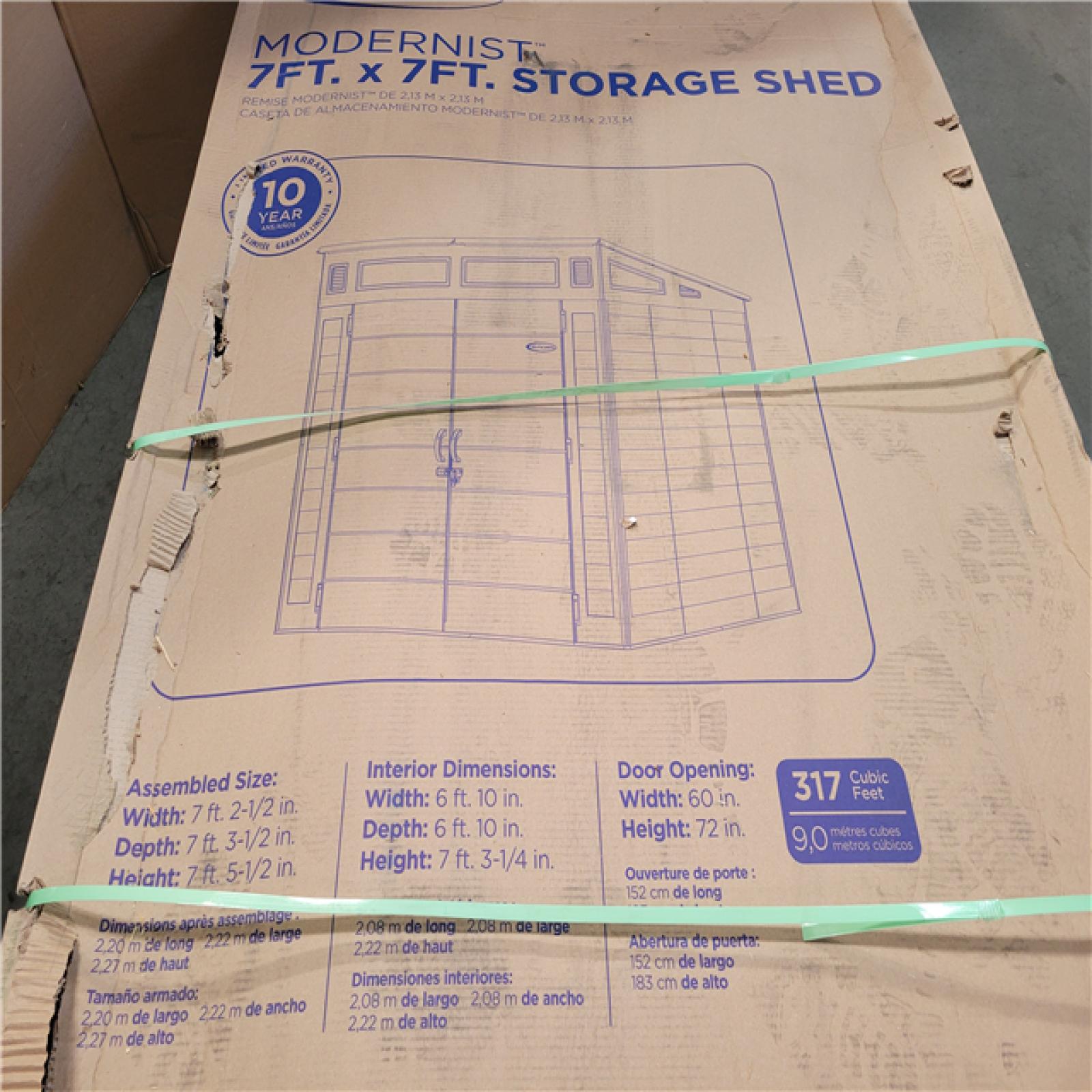 California AS-IS Suncast Modernist 7ft x 7ft Storage Shed (Damaged Box)