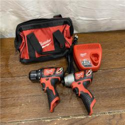 AS-IS  Milwaukee M12 12V Lithium-Ion Cordless Drill Driver/Impact Driver Combo Kit with Two 1.5Ah Batteries, Charger and Bag (2-Tool)