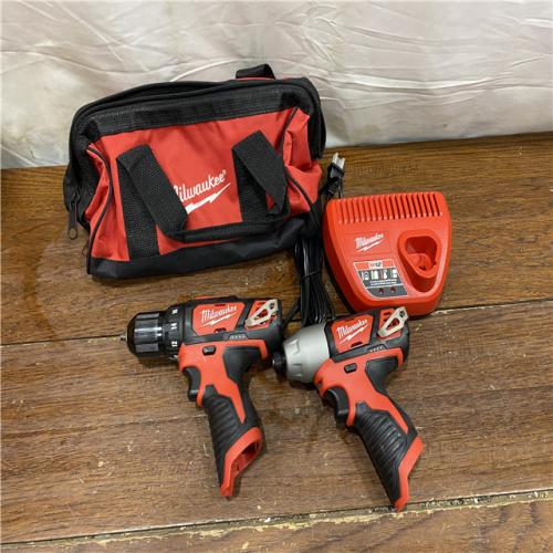 AS-IS  Milwaukee M12 12V Lithium-Ion Cordless Drill Driver/Impact Driver Combo Kit with Two 1.5Ah Batteries, Charger and Bag (2-Tool)
