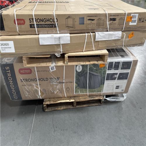 California AS-IS Keter Stronghold Shed (10x 15) Includes 3.5 ft. Extension Kit (Damage Boxes)