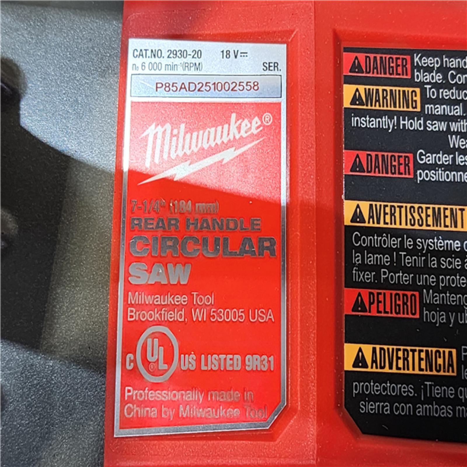 HOUSTON LOCATION - AS-IS (APPEARS LIKE NEW) MILWAUKEE 7-1/4 REAR HANDLE CIRCULAR SAW (TOOL ONLY)