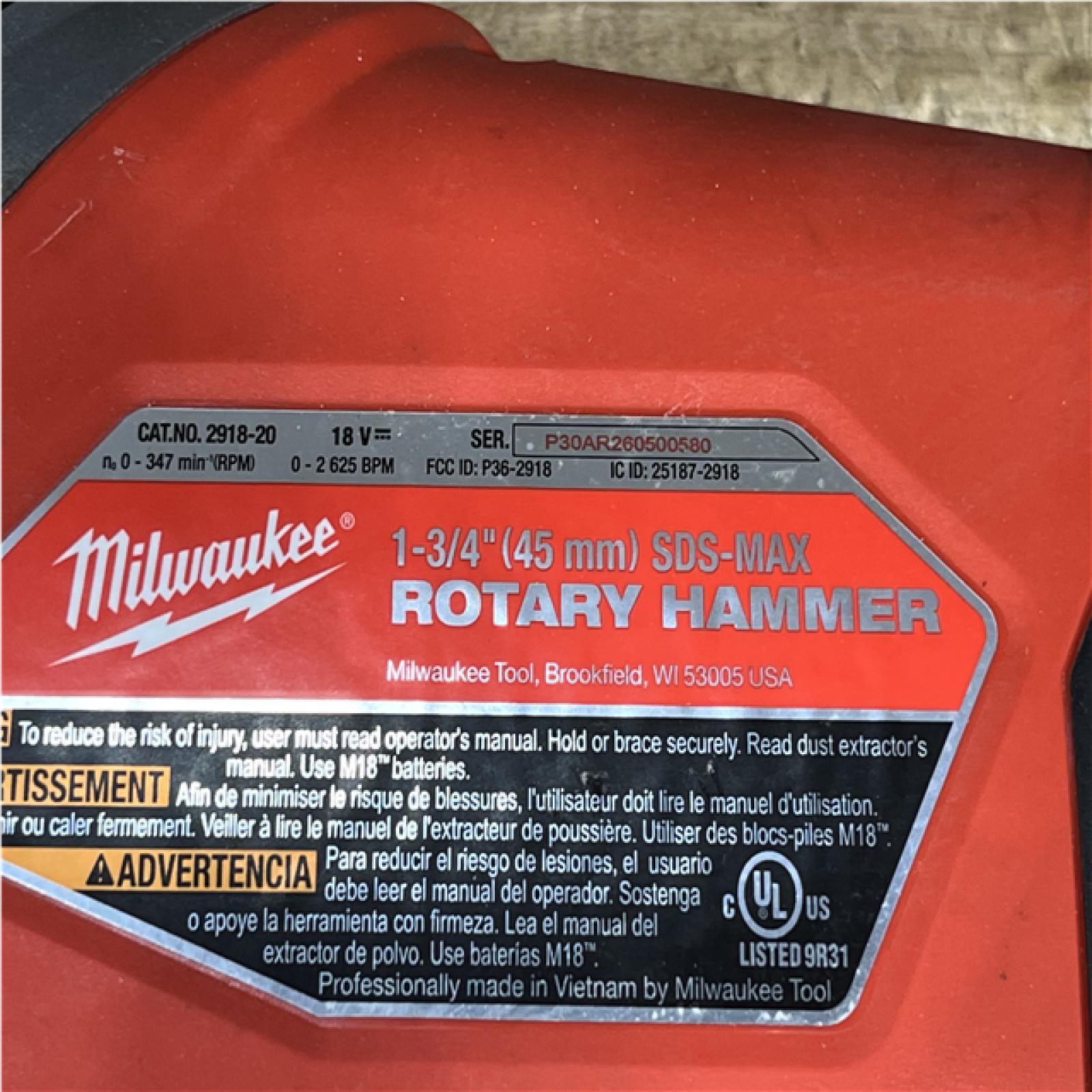 Houston Location AS-IS Milwaukee M18 FUEL 18V Lithium-Ion Brushless Cordless 1-3/4 in. SDS-Max Rotary Hammer (Tool-Only)