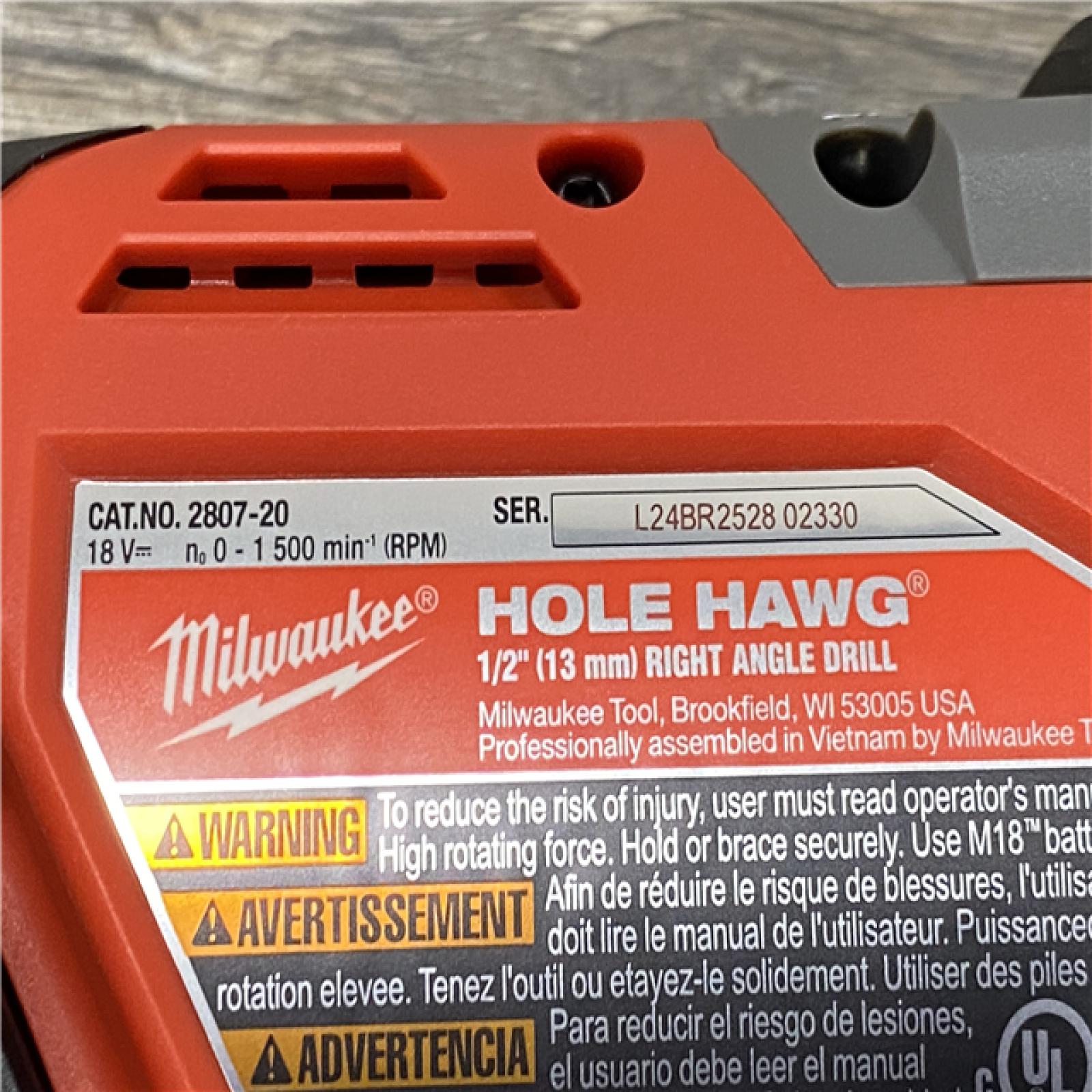 AS-IS Milwaukee FUEL GEN II 18V Lithium-Ion Brushless Cordless 1/2 in. Hole Hawg Right Angle Drill (Tool-Only)