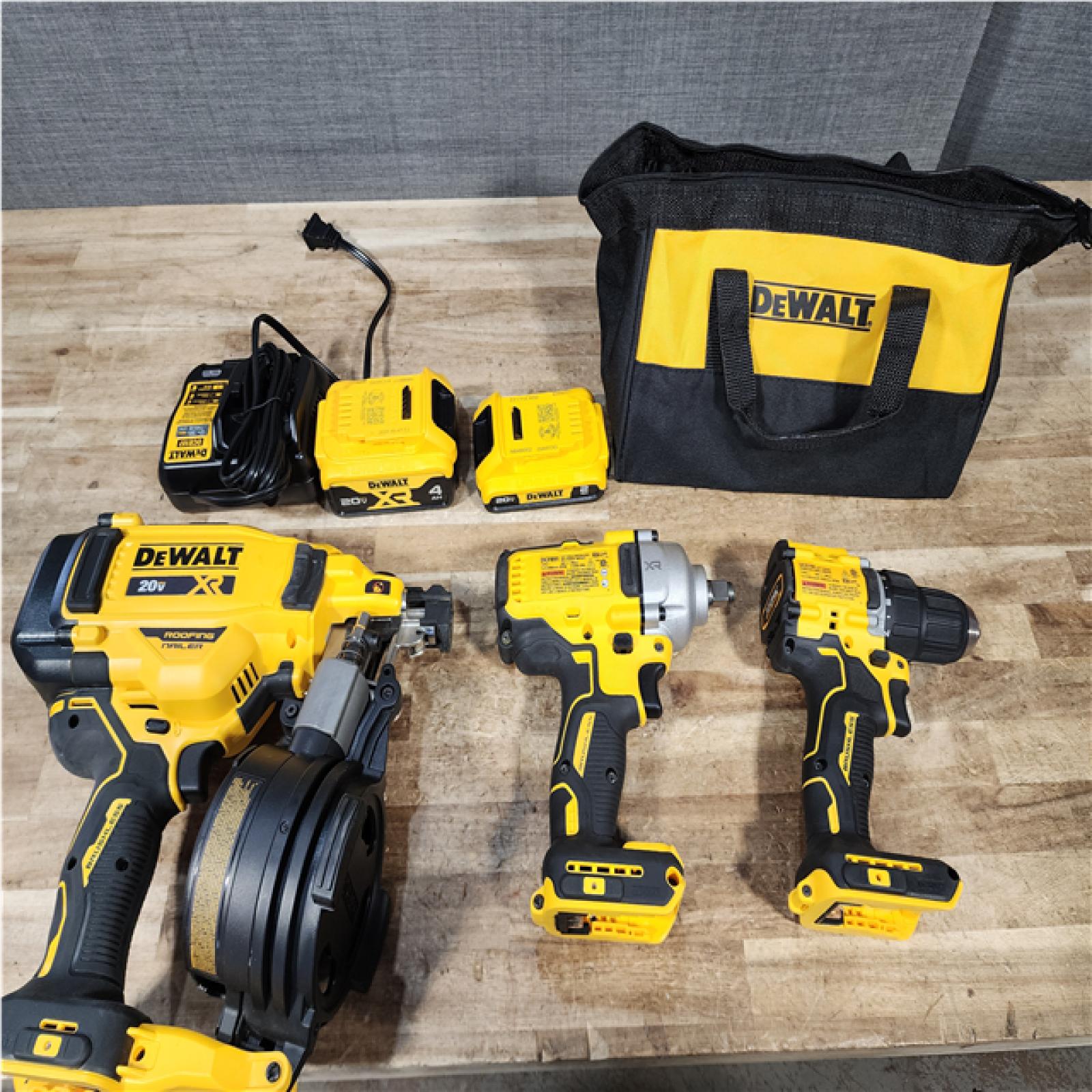 Houston Location AS-IS DEWALT Drills QTY/2 and Nail Gun Batteries QTY/2 with Charger