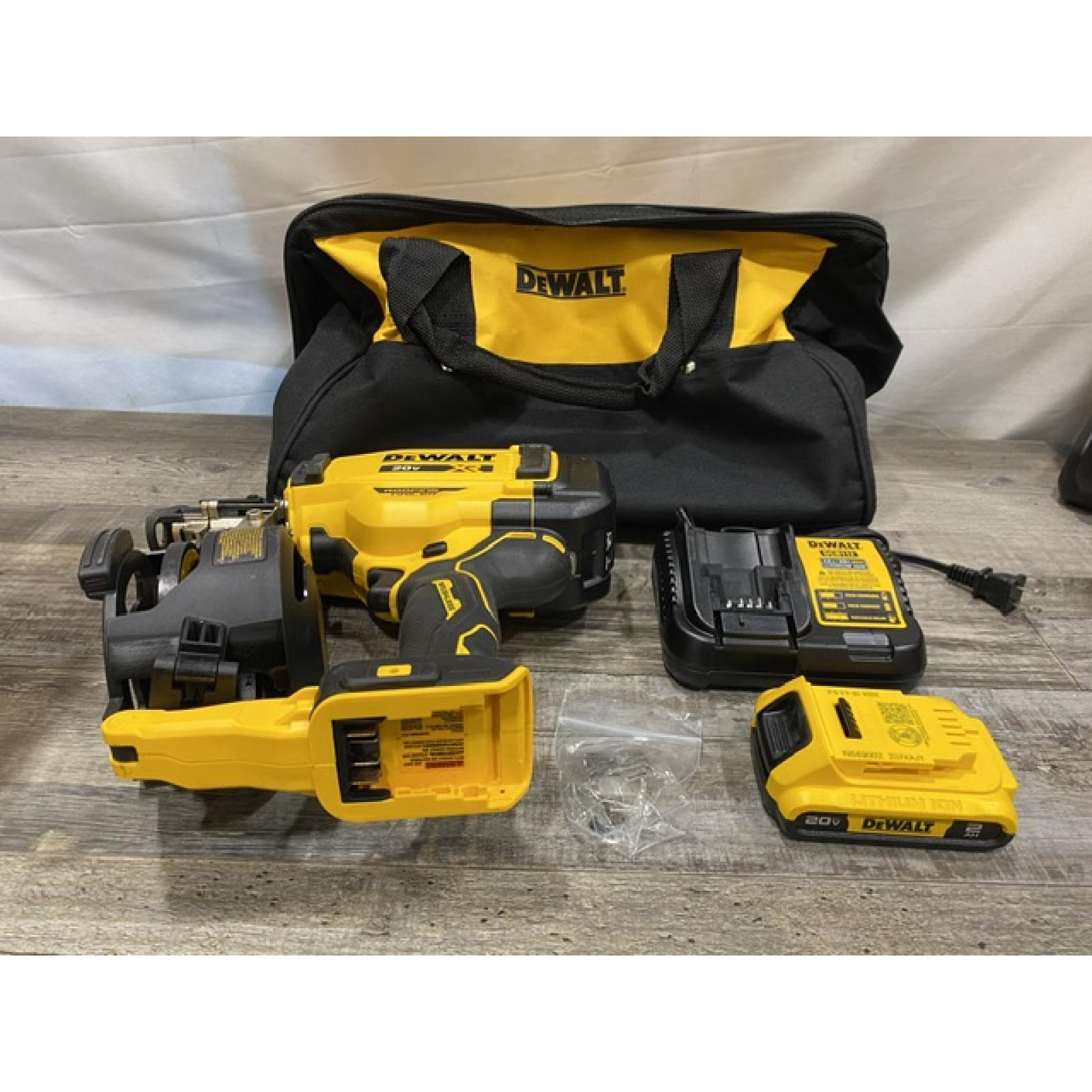 AS-IS DEWALT 20V MAX Lithium-Ion 15-Degree Electric Cordless Roofing Nailer Kit
