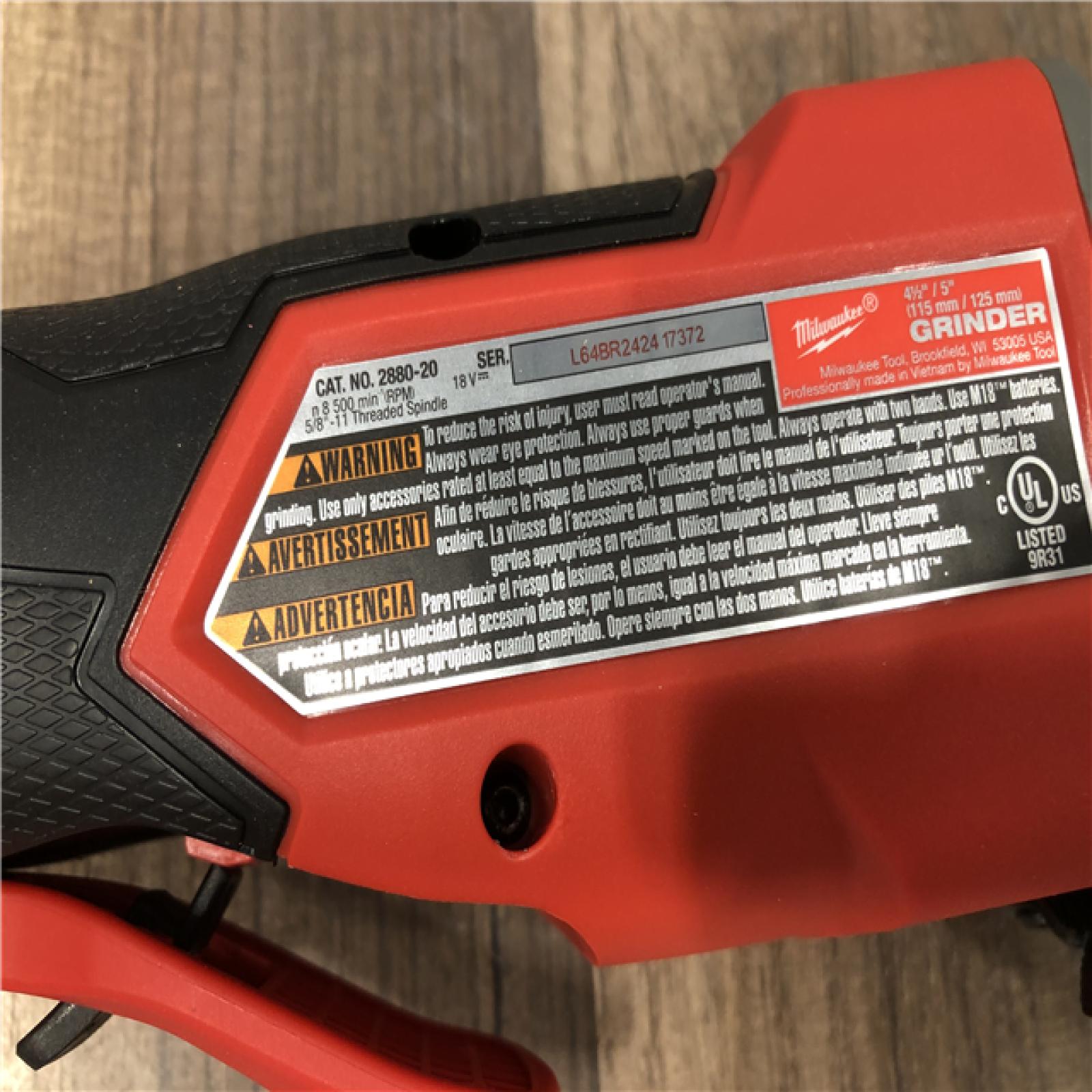 AS-IS Milwaukee  FUEL 18V Lithium-Ion Brushless Cordless 4-1/2 in./5 in. Grinder w/Paddle Switch (Tool-Only)