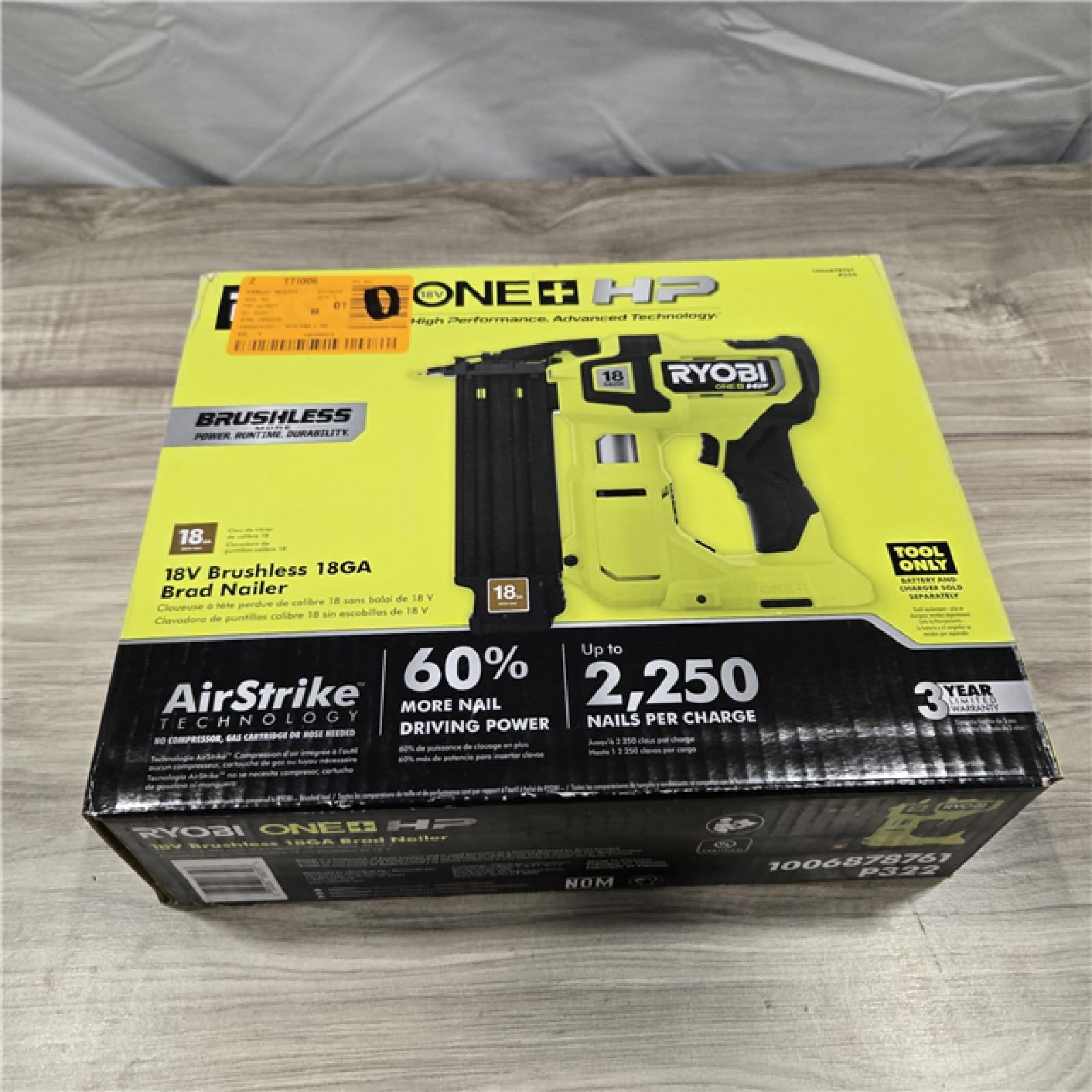 NEW!- RYOBI ONE+ HP 18V 18-Gauge Brushless Cordless Brad Nailer (Tool Only)