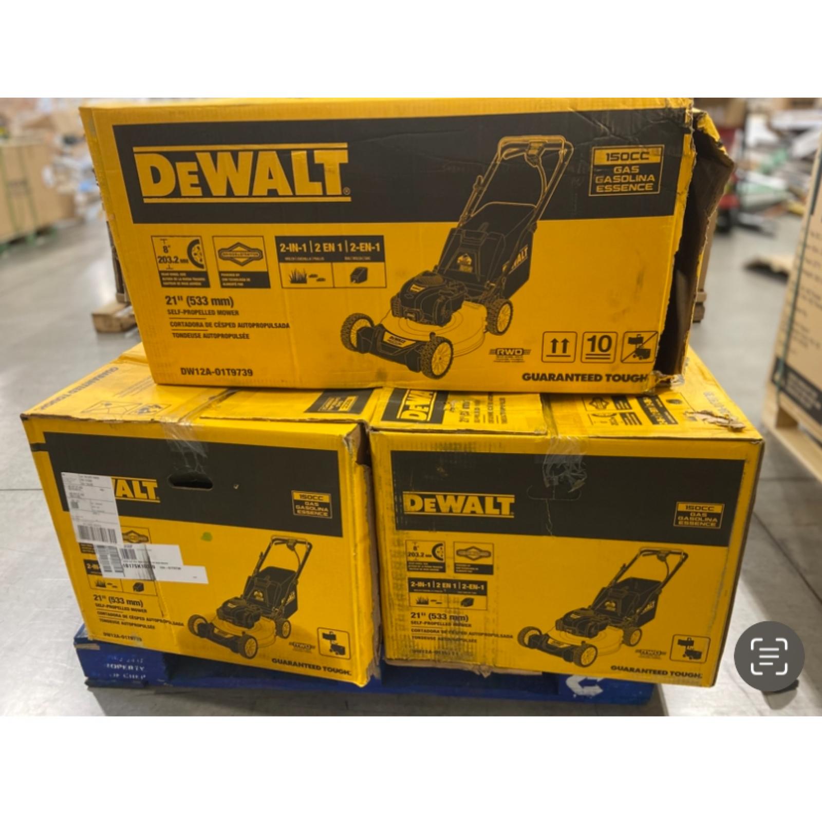 DALLAS LOCATION - DEWALT 21 in. 150cc Briggs and Stratton 625ex Engine Rear Wheel Drive 2-in-1 Gas Self Propelled Walk Behind Lawn Mower - 3 UNITS