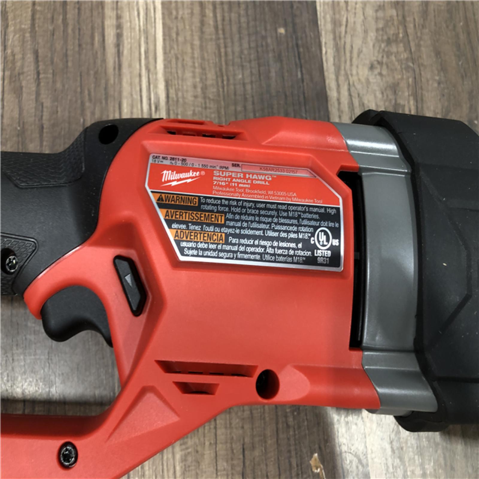 AS-IS Milwaukee FUEL 18V Lithium-Ion Brushless Cordless GEN 2 SUPER HAWG 7/16 in. Right Angle Drill (Tool-Only)