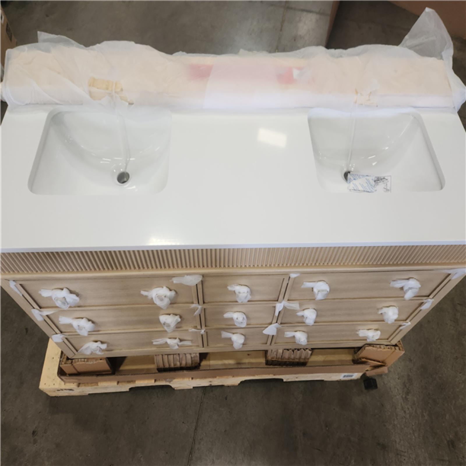 Phoenix NEW Home Decorators Collection Danby 60 in. Double Sink Platinum Oak Bath Vanity with White Engineered Marble Top (Assembled)