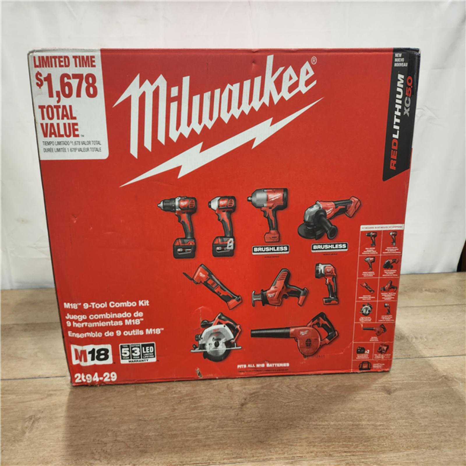 AS-IS- Milwaukee 18-Volt Lithium-Ion Cordless (9-Tool) Combo Kit