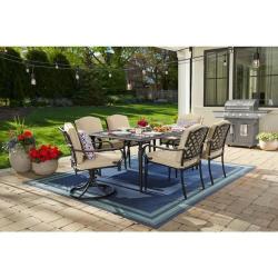 Phoenix Hampton Bay Laurel Oaks Dark Brown 7-Piece Metal Outdoor Dining Set with Cushion Guard Putty Cushions