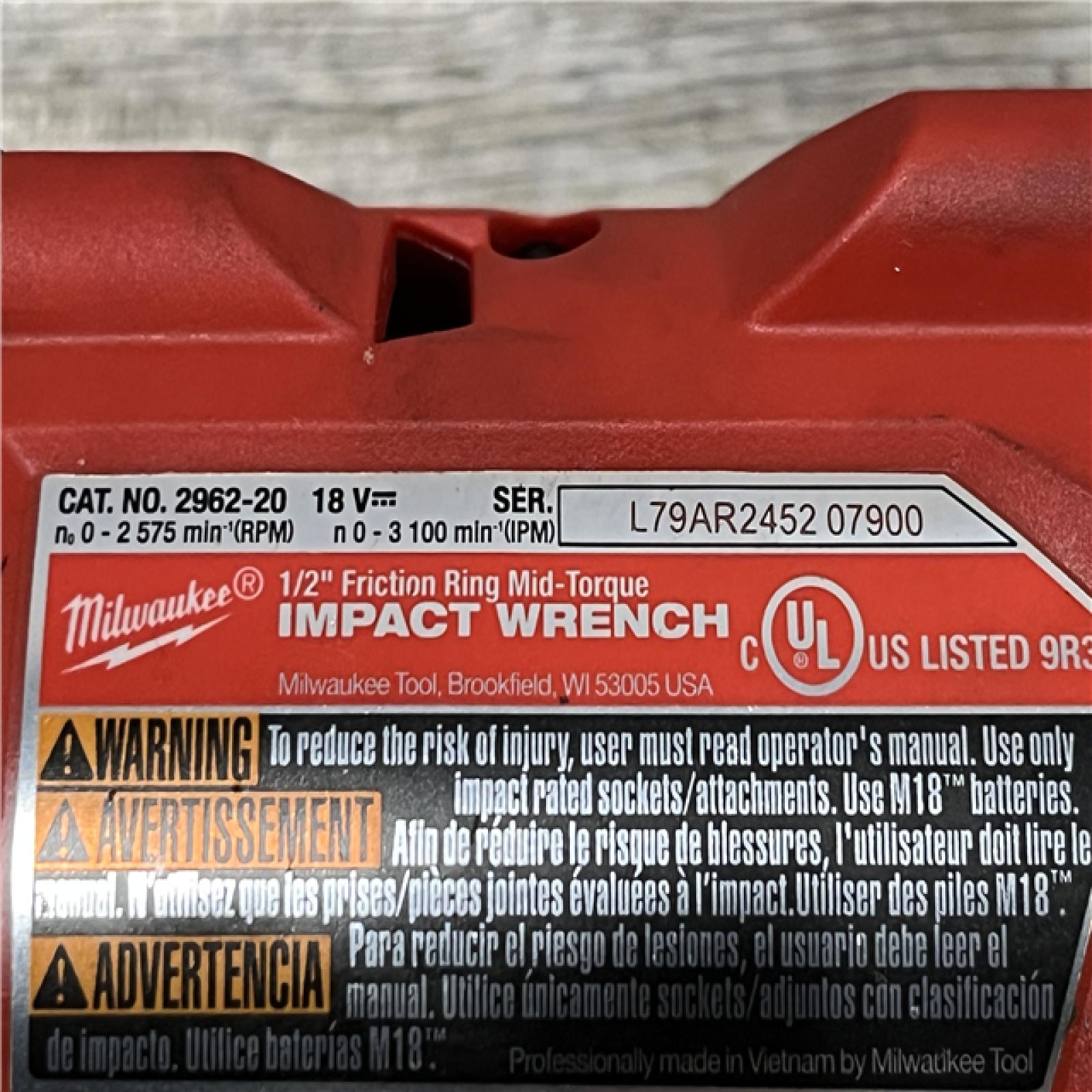 AS-IS Milwaukee FUEL 18V Lithium-Ion Brushless Cordless 1/2 in. Mid-Torque Impact Wrench with Friction Ring Kit