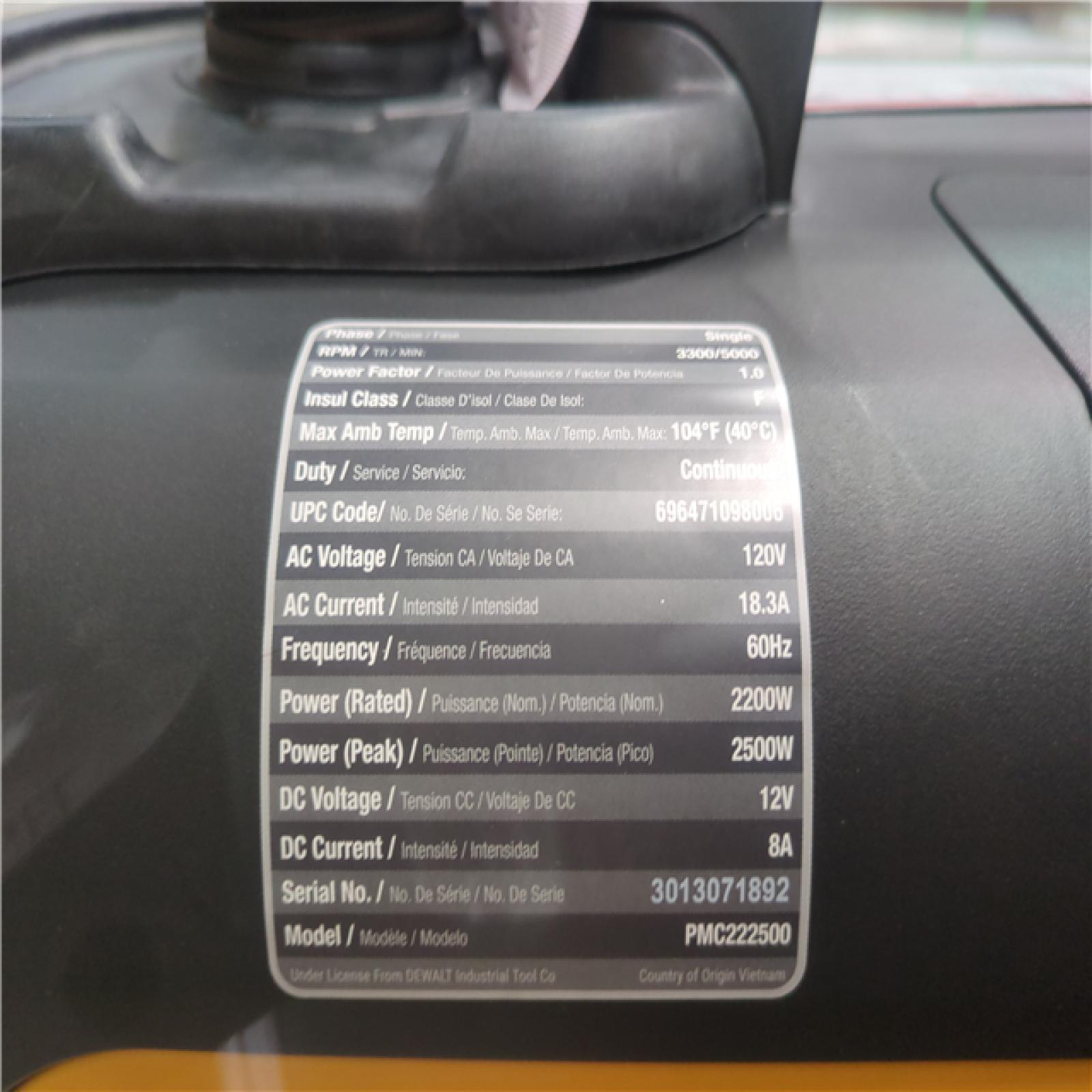 CALIFORNIA AS-IS DEWALT 2500W INVERTER GENERATOR