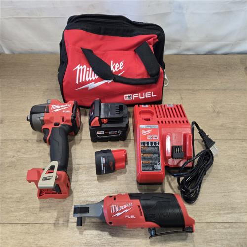 AS-IS Milwaukee FUEL 18V Cordless Mid Torque 1/2 in. Impact Wrench w/ M12 FUEL 3/8 in. Ratchet Combo Kit