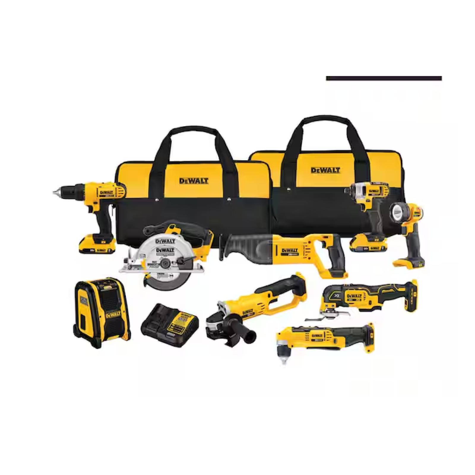 NEW! - DEWALT 20V MAX Cordless 9 Tool Combo Kit with (2) 20V 2.0Ah Batteries and Charger