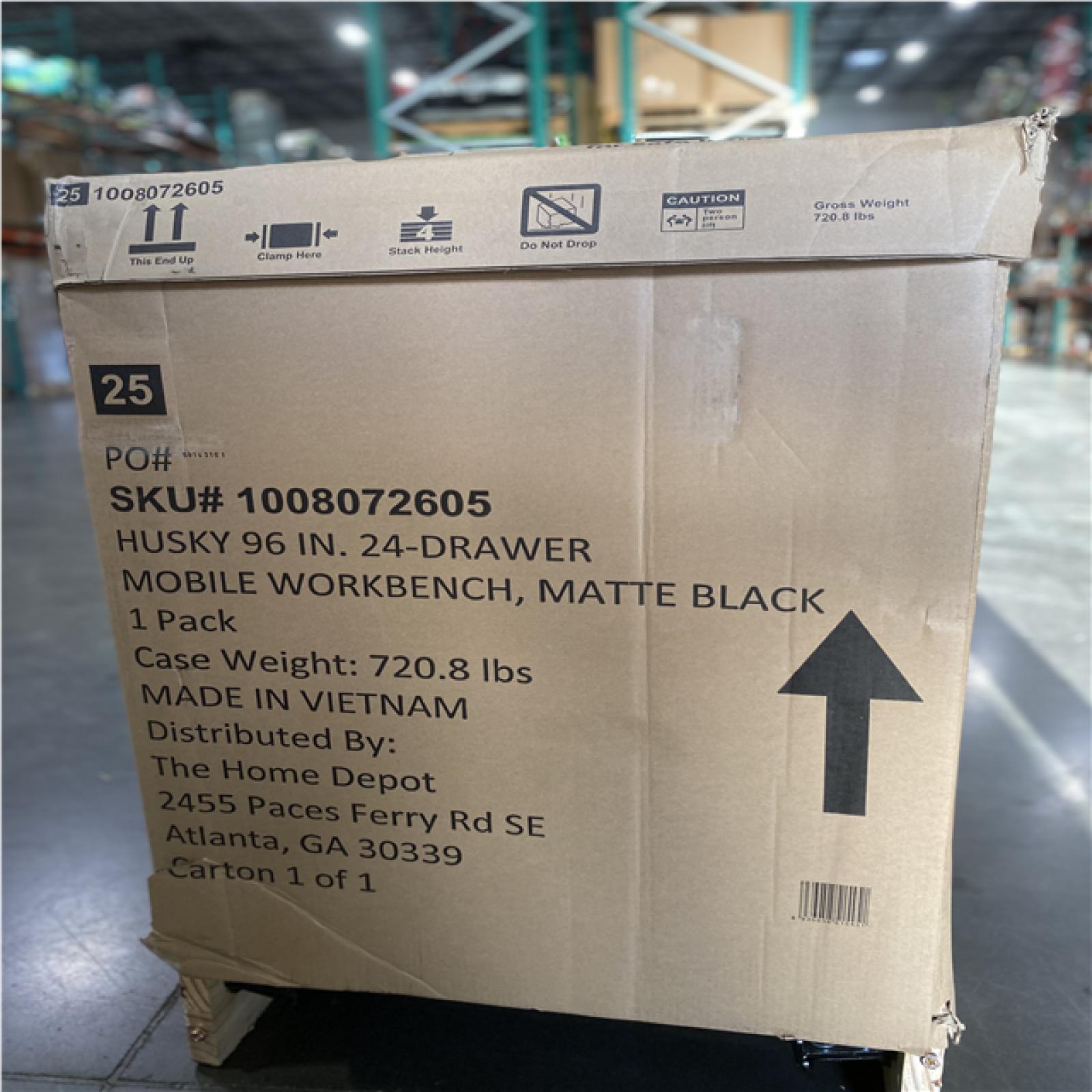 DALLAS LOCATION-AS-IS Husky Tool Storage Heavy Duty 96 in. W x 24 in. D Matte Black Mobile Workbench Cabinet with Stainless Steel Top