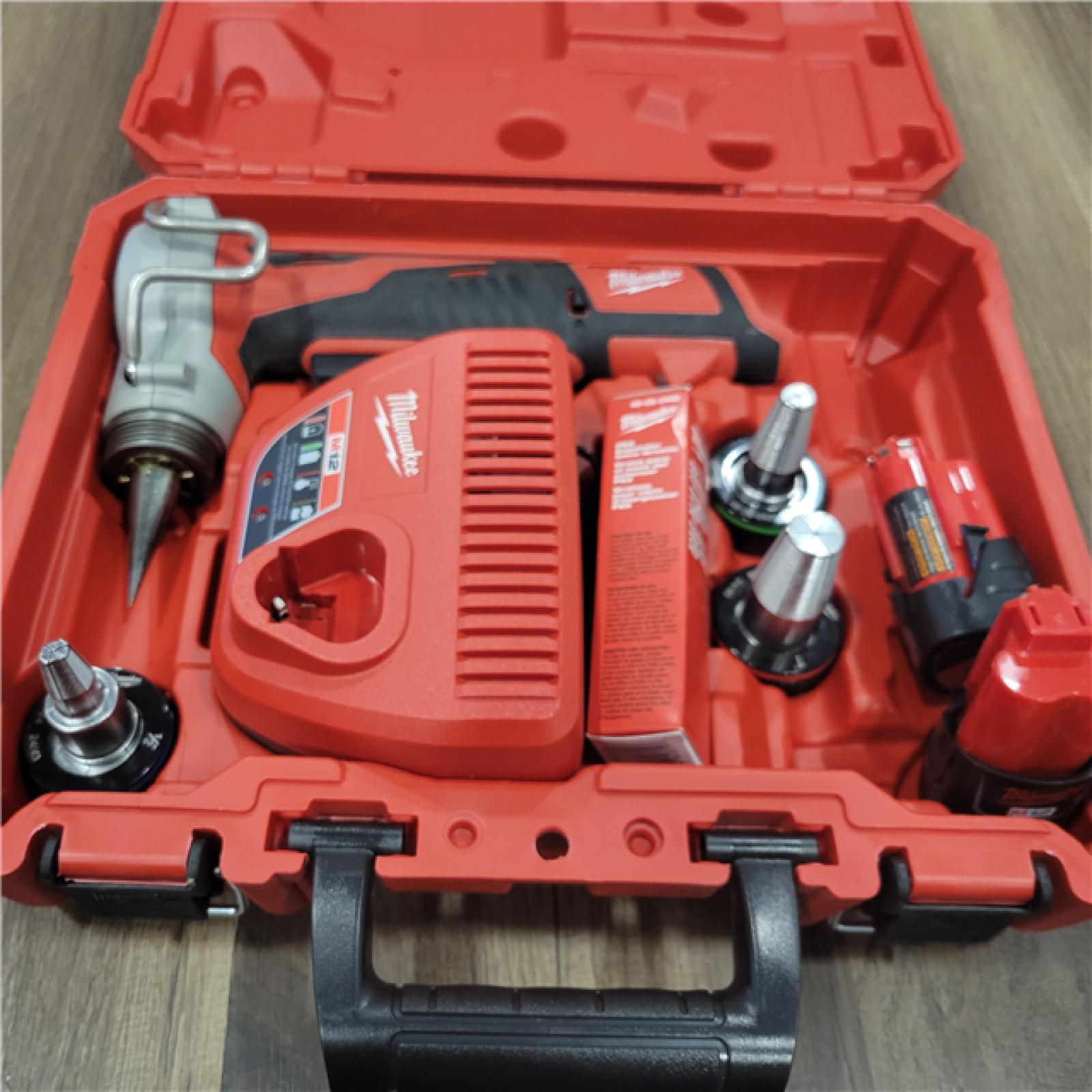 AS-IS Milwaukee M12 12-Volt Lithium-Ion Cordless PEX Expansion Tool Kit with (2) 1.5 Ah Batteries, (3) Expansion Heads and Hard Case