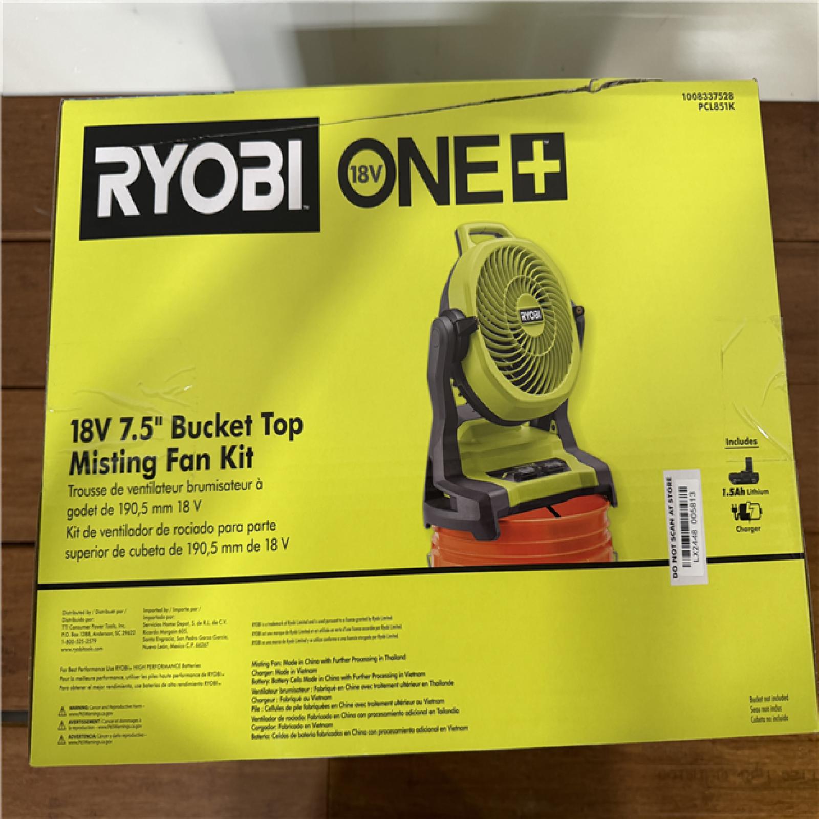California NEW Ryobi 18V 7'5 Bucket Top Misting Fan Kit includes (1) Battery & Charger