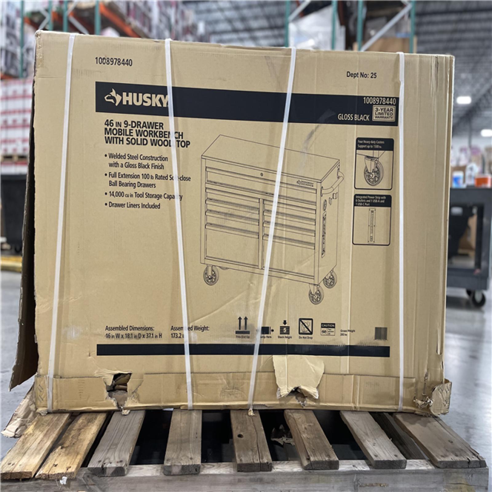 DALLAS LOCATION- AS-IS HUSKY Tool Storage 46 in. W x 18 in. D 9-Drawer Mobile Workbench Cabinet