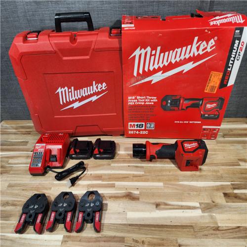 HOUSTON LOCATION - AS-IS MILWAUKEE 2674-22C M18 Short Throw Press Tool Kit with PEX Crimp Jaws
