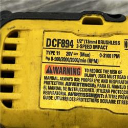 AS-IS DEWALT 20-Volt MAX XR Lithium-Ion Brushless Cordless 1/2 in. Impact Wrench with Detent Pin Anvil (Tool-Only)