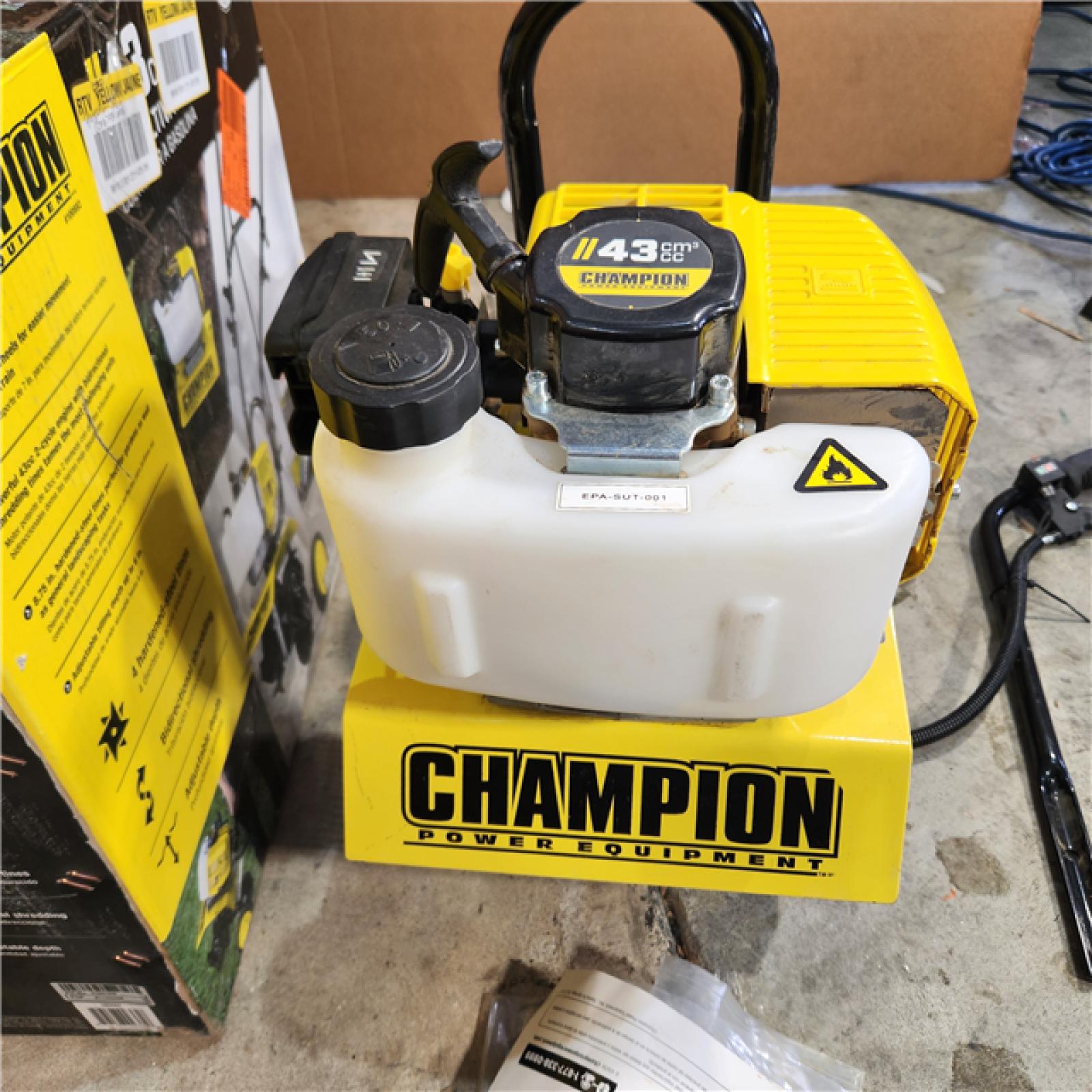 Houston location- AS-IS Champion Power Equipment 43cc 2-Stroke Portable Gas Garden Tiller Cultivator with Adjustable Depth