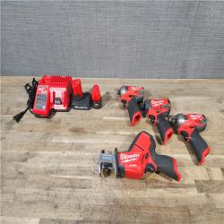HOUSTON LOCATION - AS-IS MILWAUKEE 4 TOOL COMBO KIT W/ (2) BATTERY & CHARGER