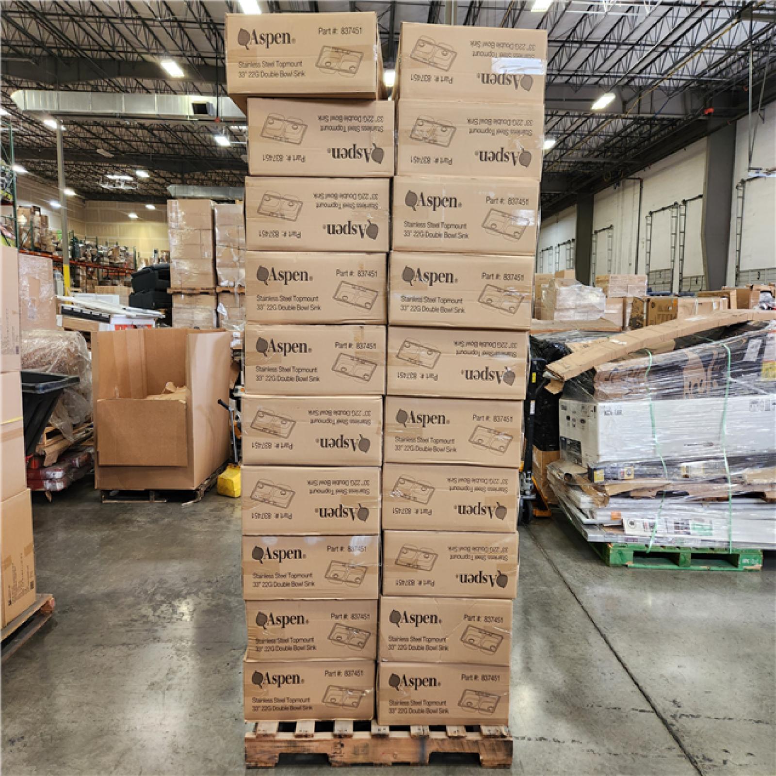 Phoenix Location NEW Aspen Stainless Steel Top mount 33 22G Double Bowl Sink Pallet (20 Sinks) (SEALED)