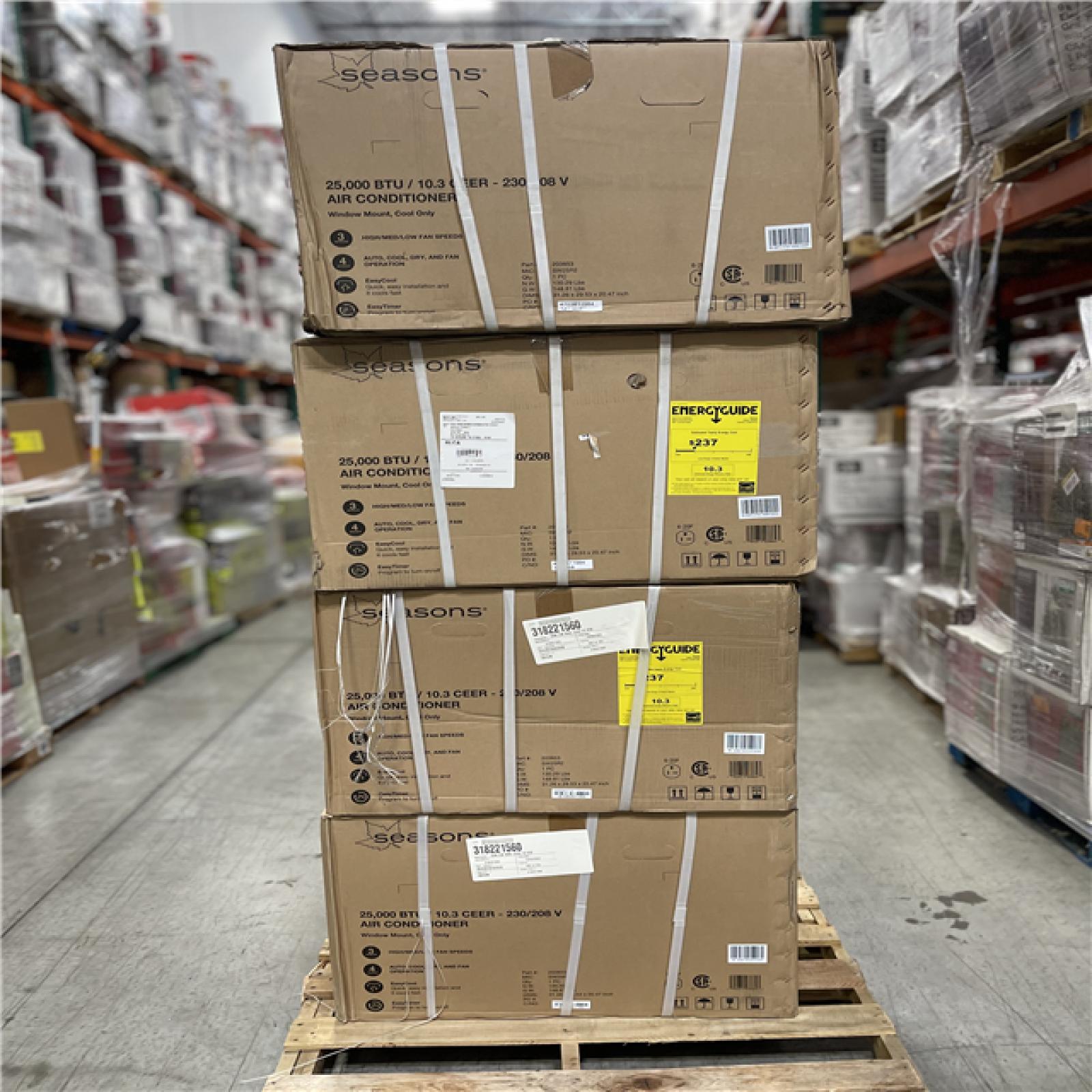 DALLAS LOCATION- Seasons 25 000 BTU 10.3 CEER 230/208 V Window Cool-Only Air Conditioner Pallet (4 UNITS)