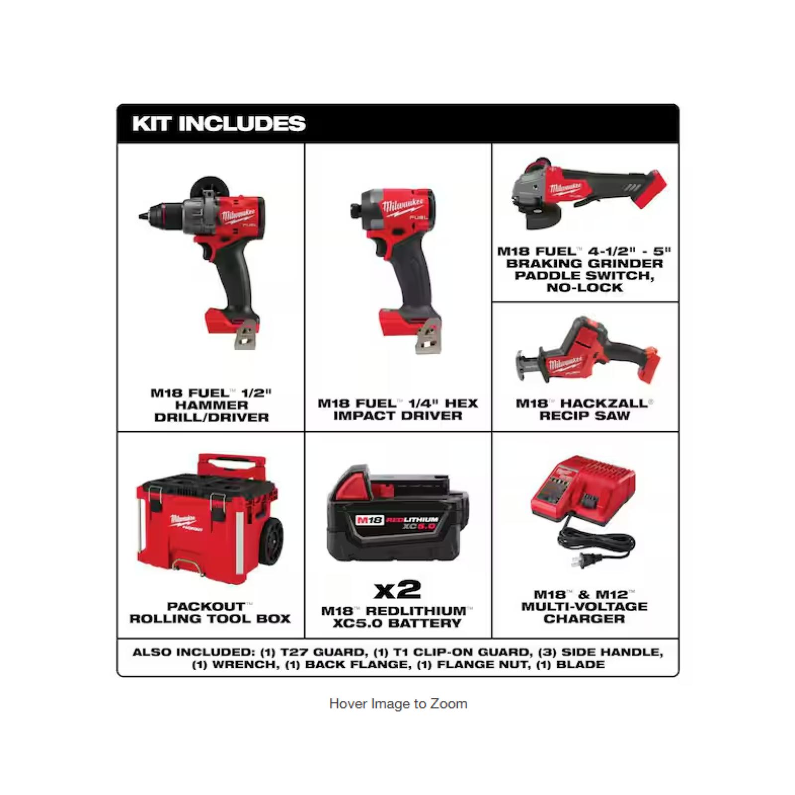 NEW! - Milwaukee M18 FUEL 18V Lithium-Ion Brushless Cordless Combo Kit w/ (2) 5.0 Ah Battery  Charger  & PACKOUT Tool Box (4-Tool)