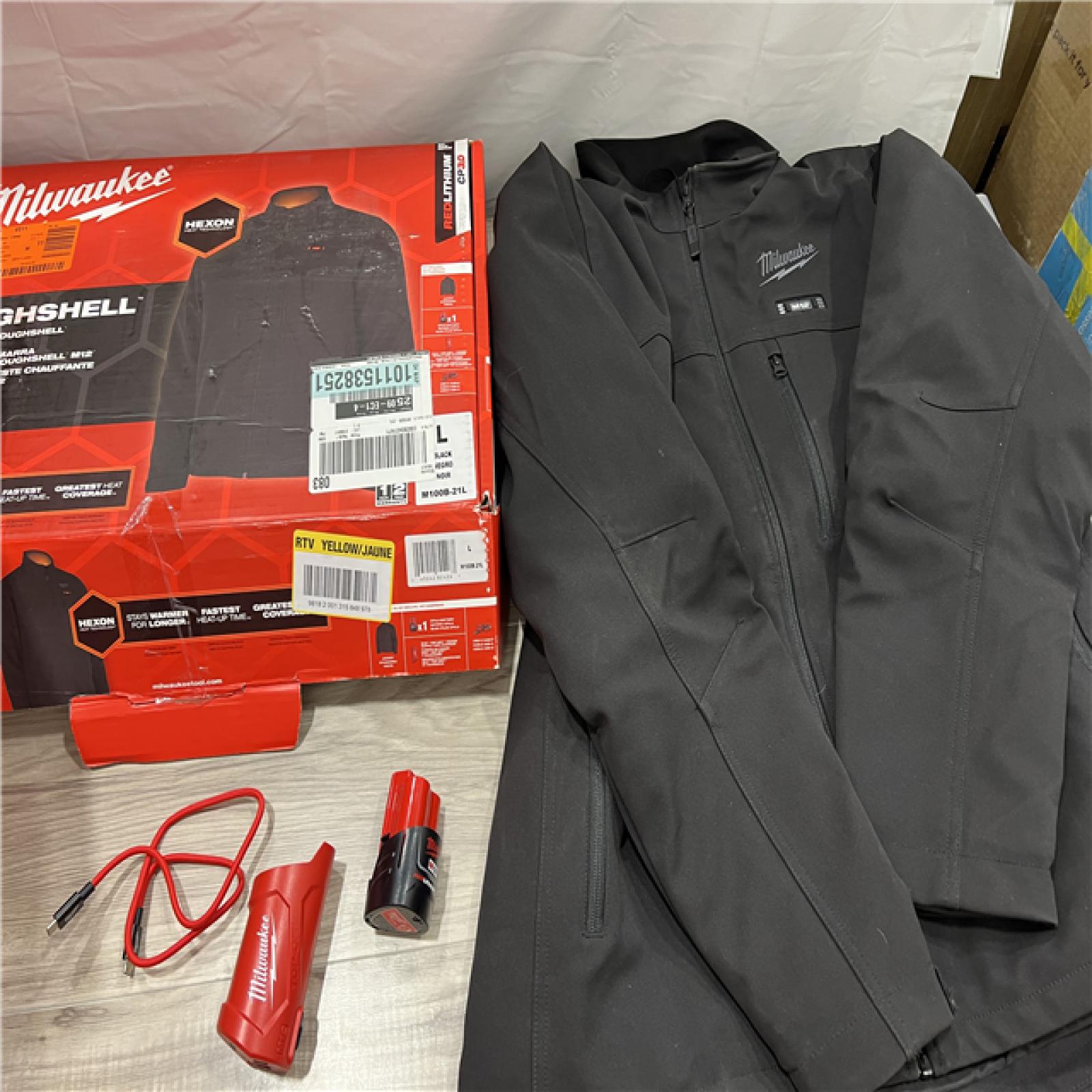 AS-IS Men's Large M12 12-Volt Lithium-Ion Cordless Tough Shell Black Heated Jacket with (1) 3.0 Ah Battery and Charger