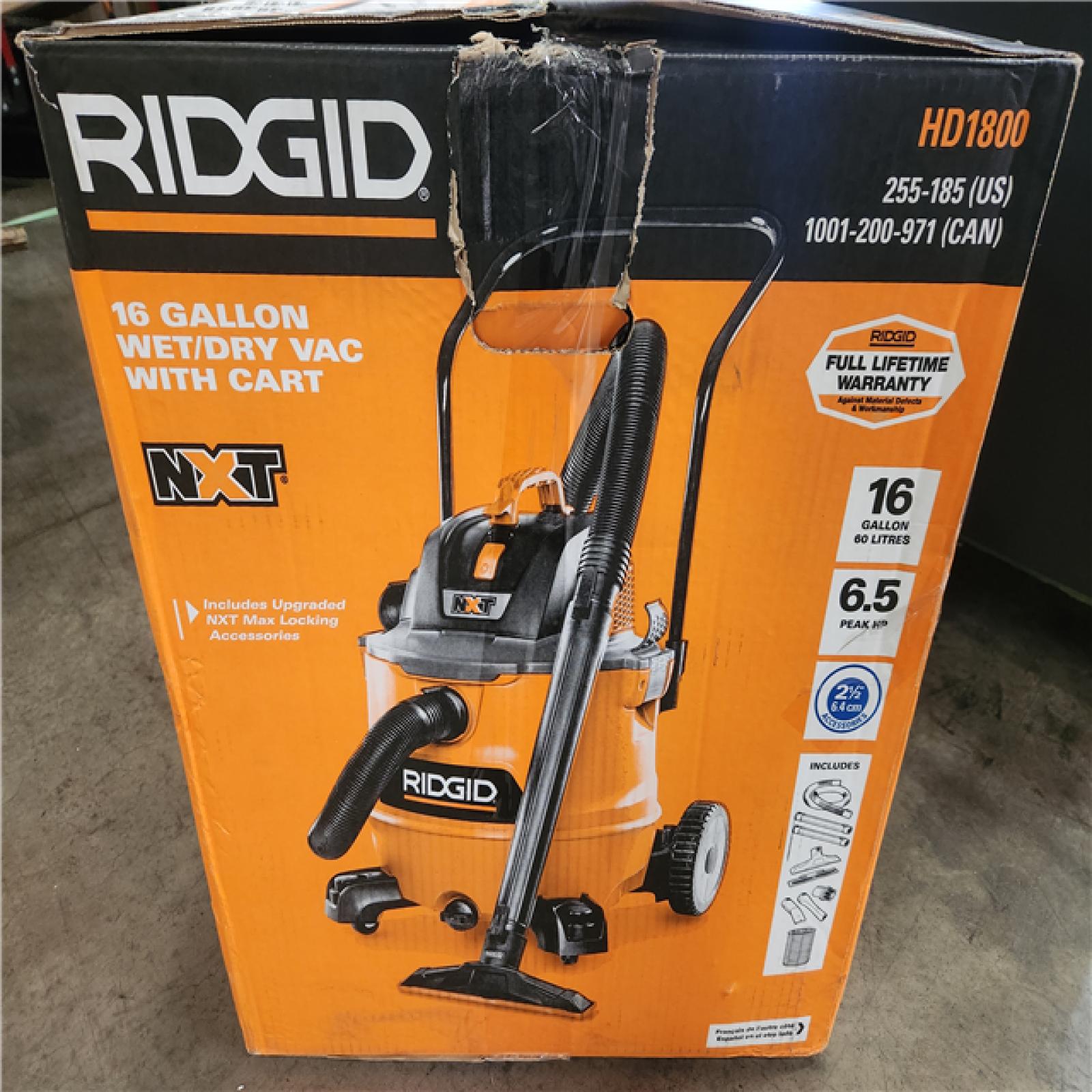 Phoenix LIKE NEW RIDGID 16 Gal. 6.5 Peak HP NXT Shop Vacuum Wet Dry Vac with Cart  Fine Dust Filter  Hose and Accessory Attachments HD1800