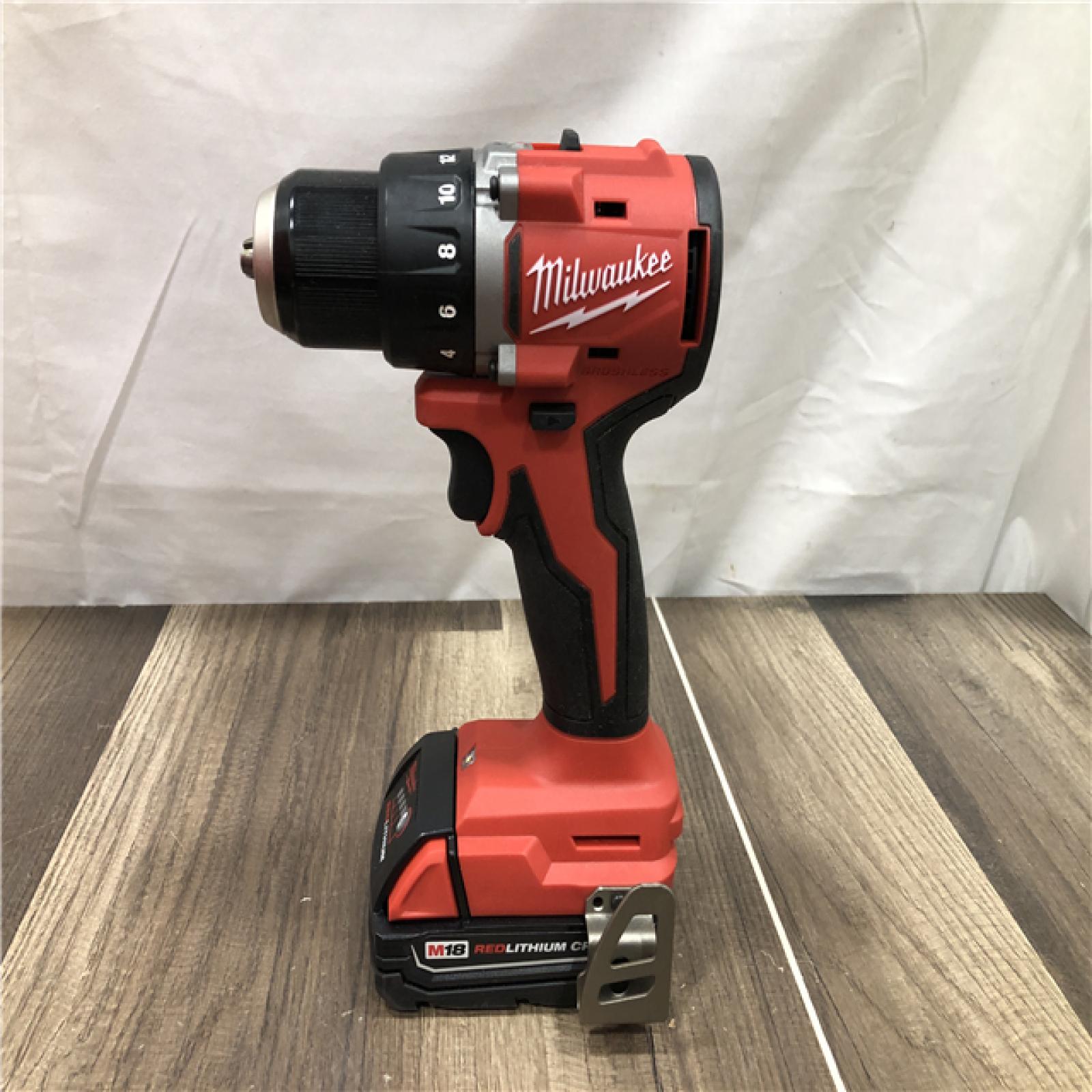 AS-IS Milwaukee 18V Lithium-Ion Brushless Cordless 1/2 in. Compact Drill/Driver Kit