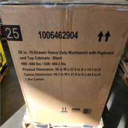 Phoenix NEW Husky 56 in. W x 27.6 in. D 10-Drawer Matte Black Heavy-Duty Mobile Workbench with Pegboard and Top Cabinets