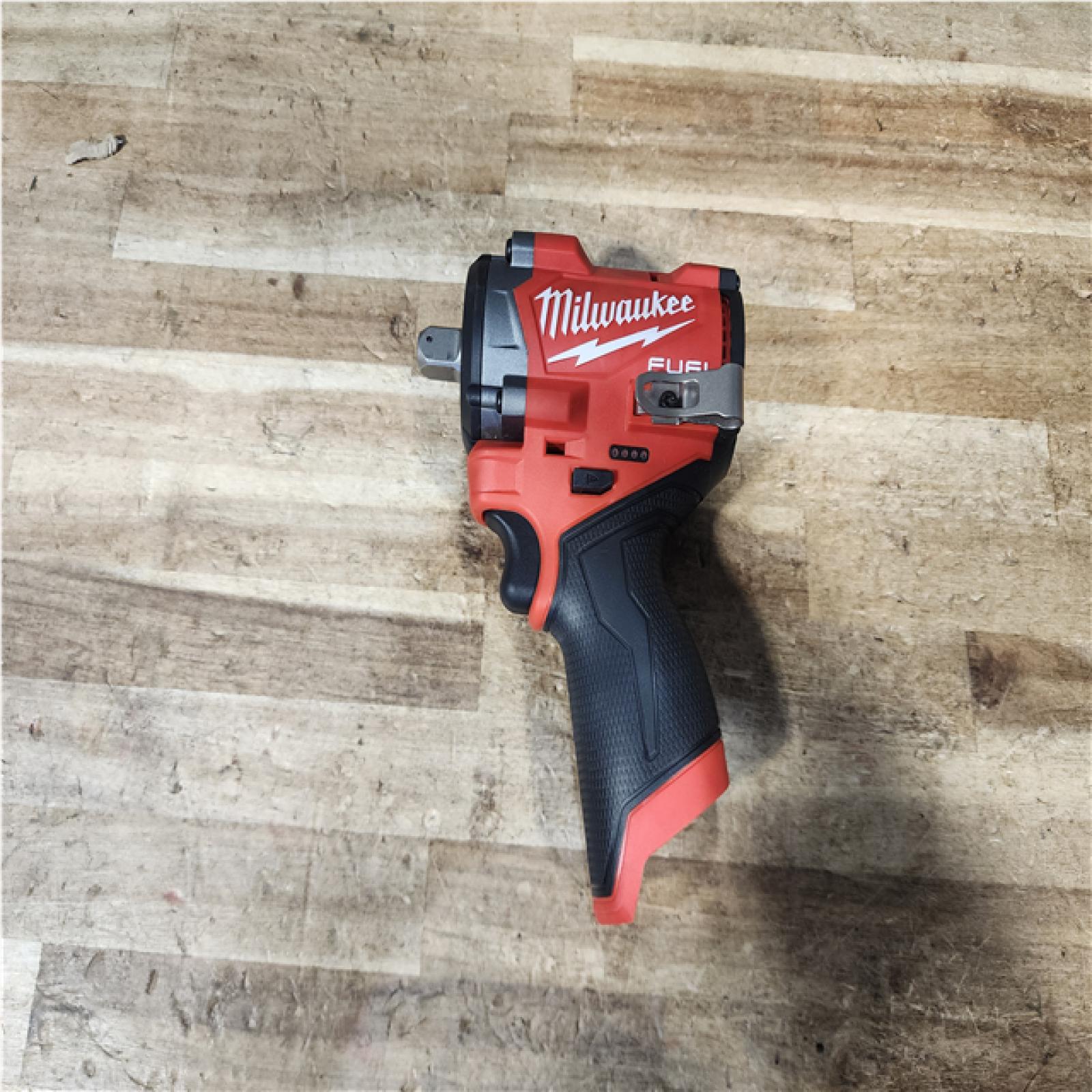 Houston Location AS-IS Milwaukee FUEL 12V Lithium-Ion Brushless Cordless Stubby 1/2 in. Impact Wrench with Pin Detent (Tool-Only)
