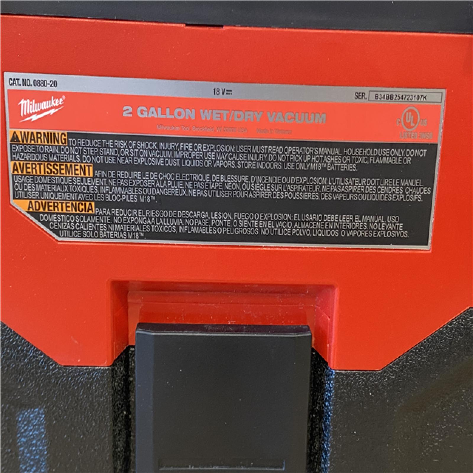 AS-IS Milwaukee 18-Volt 2 Gal. Lithium-Ion Cordless Wet/Dry Vacuum (Vacuum-Only)