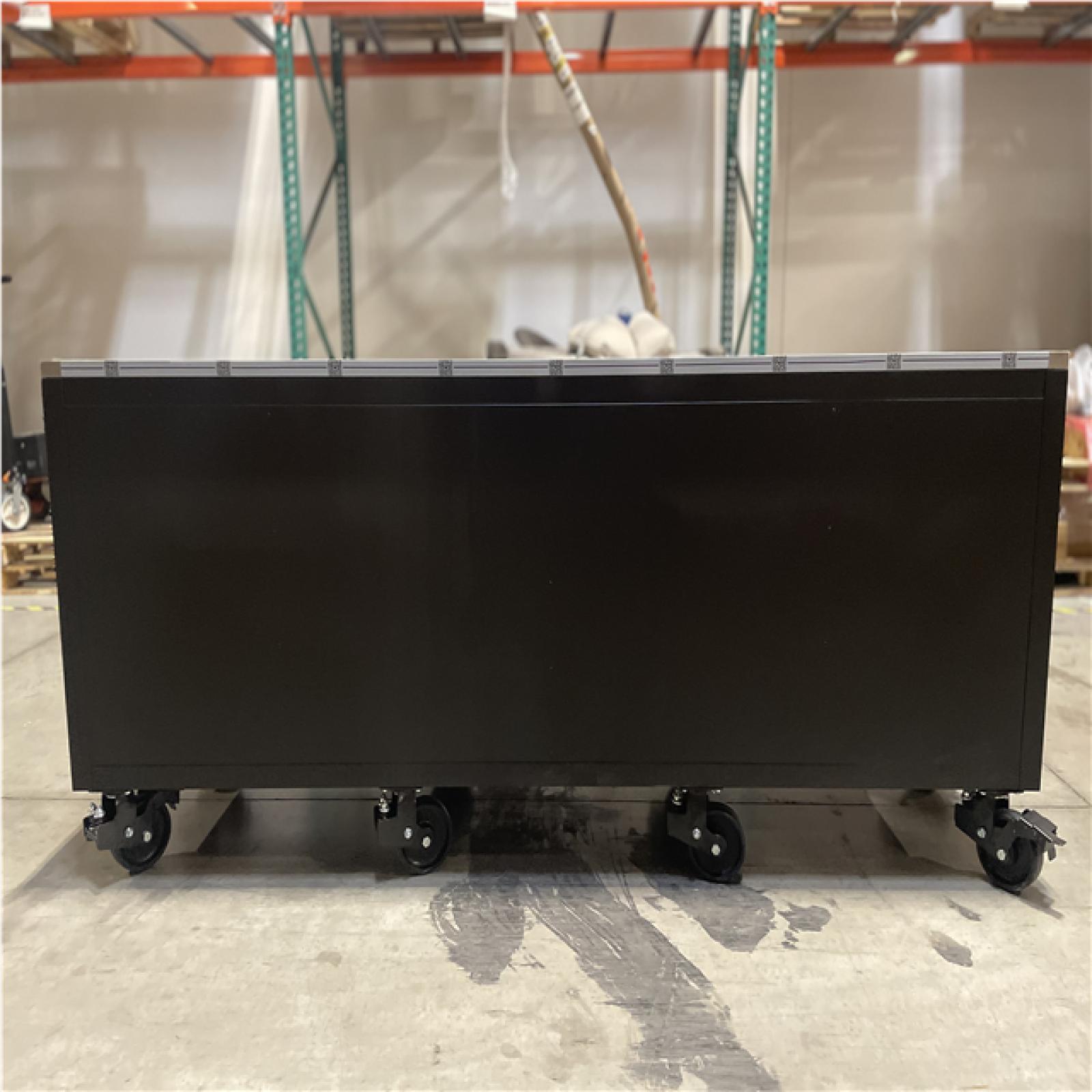 DALLAS LOCATION- AS-IS HUSKY Heavy Duty 96 in. W x 24 in. D Matte Black Mobile Workbench Cabinet w Stainless Steel Top