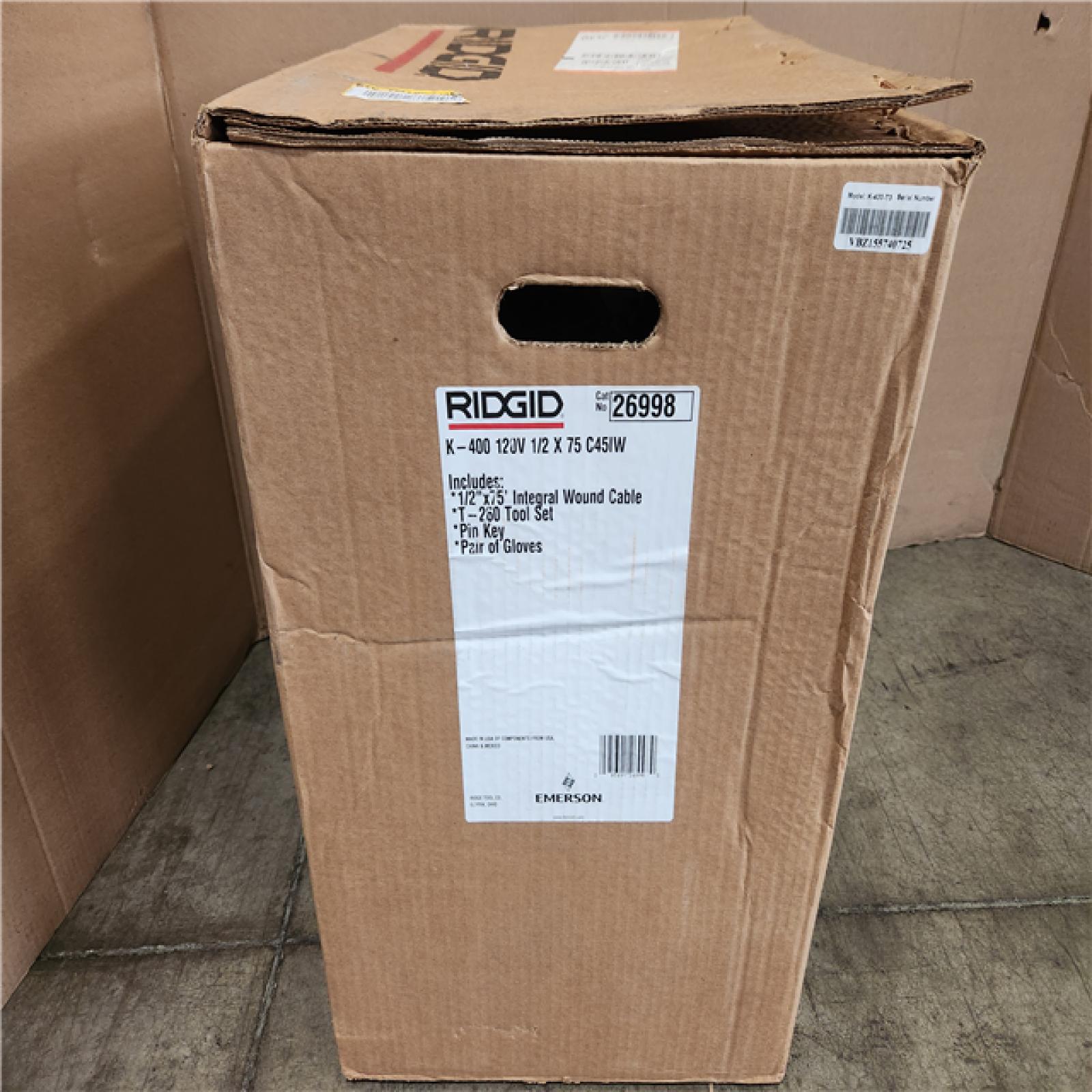 Phoenix NEW RIDGID K-400 Drain Cleaning Snake Auger Machine  C-45 IW 1/2 in. x 75 ft. Cable inside Drum plus 4-Piece Tool Set and Gloves