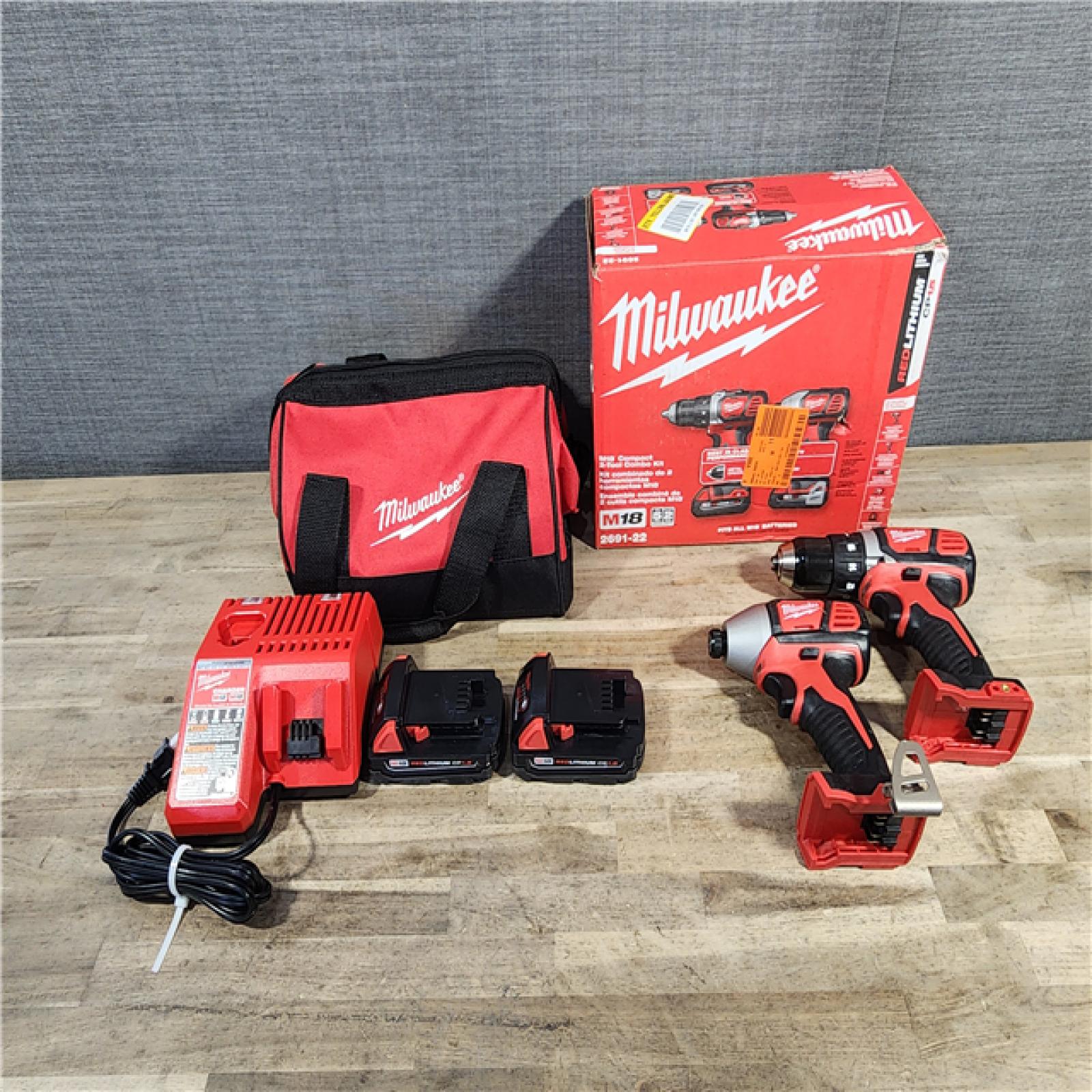 HOUSTON LOCATION - AS-IS Milwaukee 18V Cordless Brushed 2-Tool Drill/Driver and Impact Driver Kit