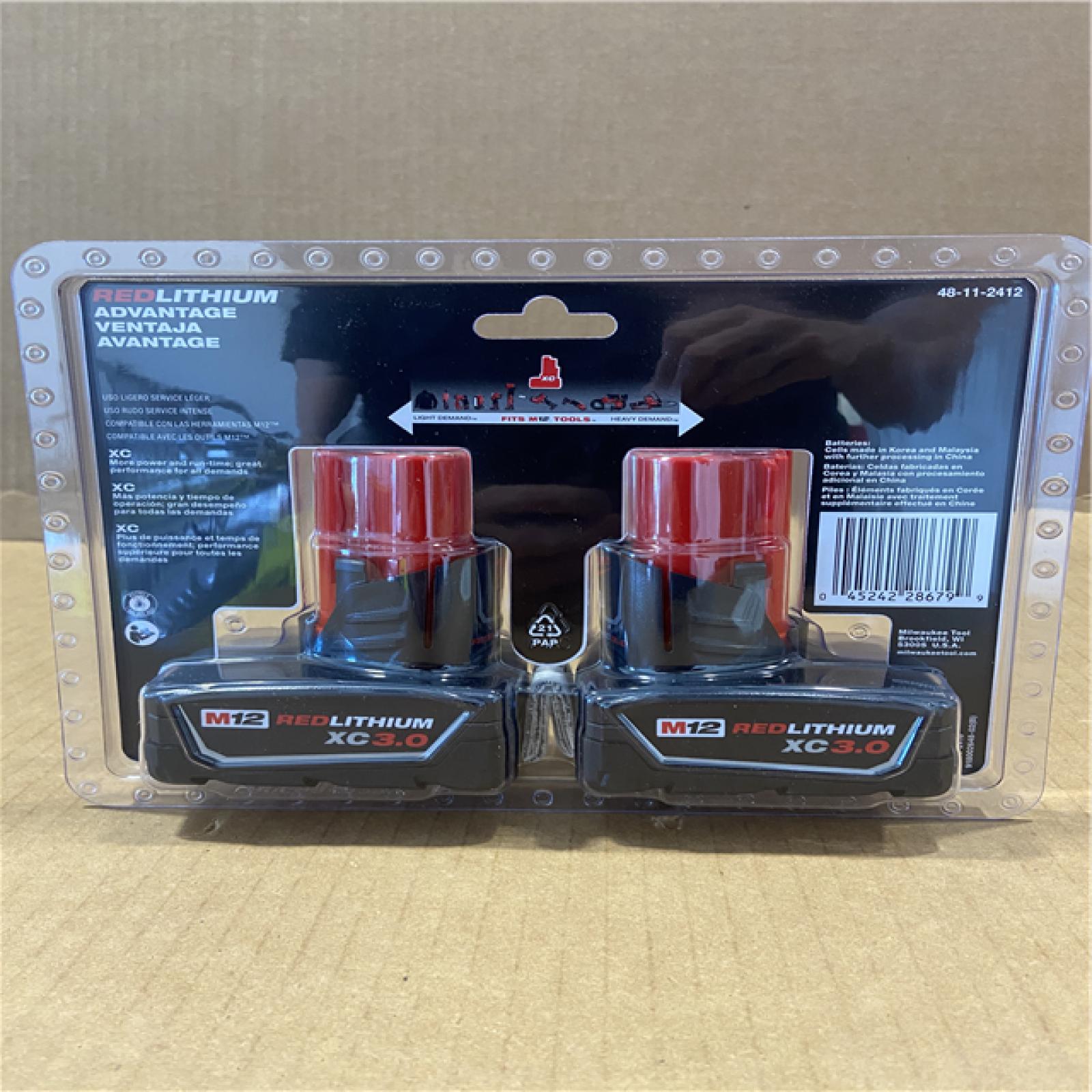 New! - Milwaukee M12 12-Volt Lithium-Ion XC Extended Capacity 3.0Ah Battery Pack 3.0Ah (2-Pack)