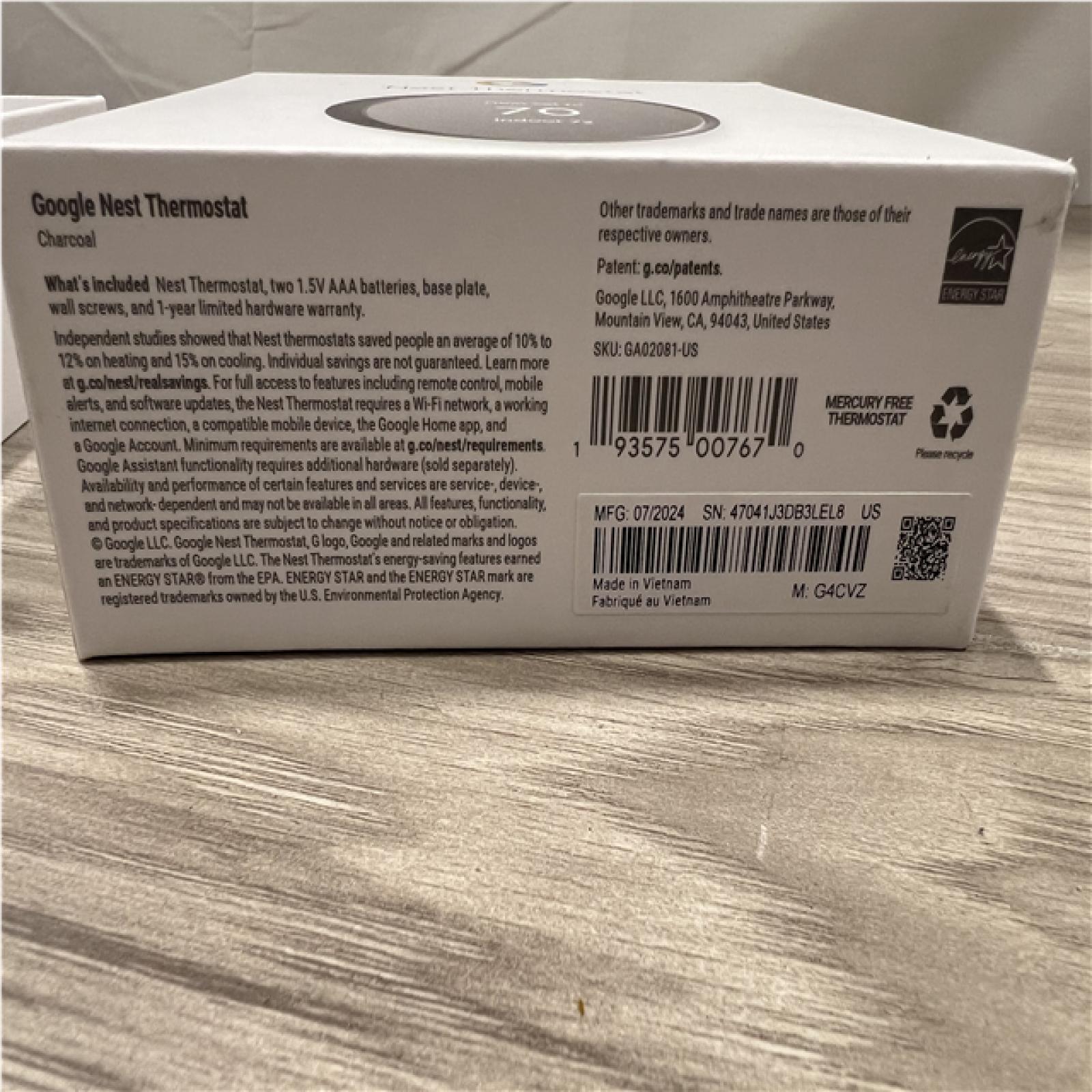 AS-IS Google Nest Thermostat - Programmable Smart Thermostat for Home - Charcoal