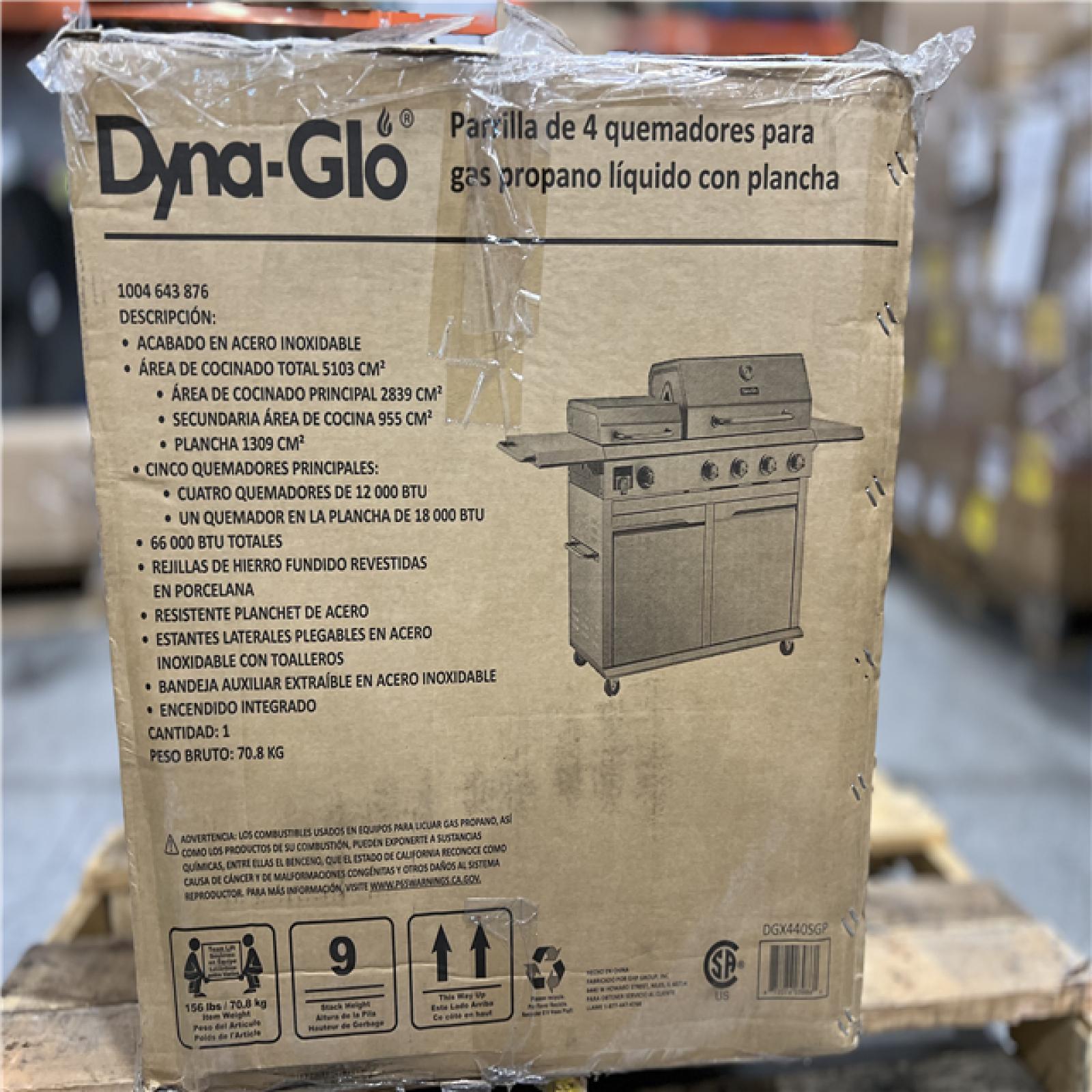 DALLAS LOCATION - Dyna-Glo 4-Burner Propane Gas Grill in Stainless Steel with Griddle